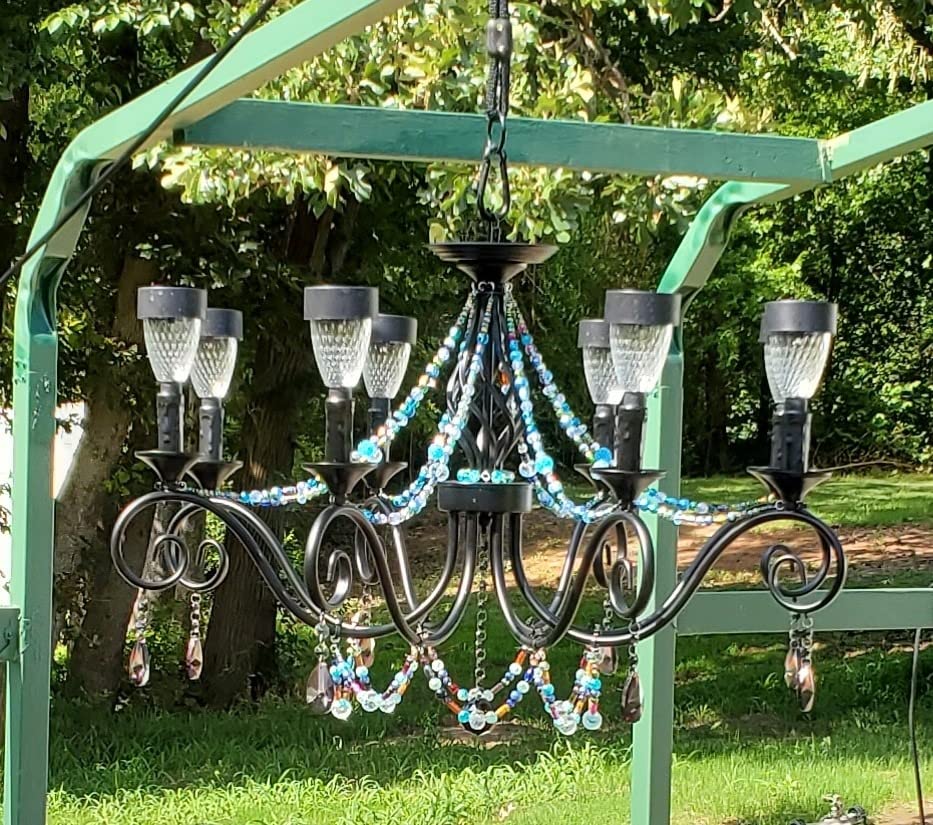 Ganeed Chandeliers,8-Light French Country Crystal Candle Chandelier,Industrial Black Vintage Pendant Light Fixture Hanging Lights for Living Room Kitchen Dinner Room Island Kitchen customer photo 1