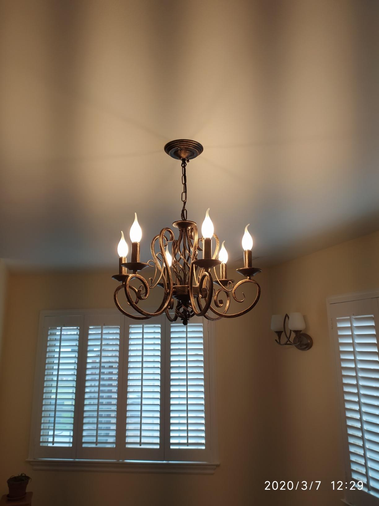 French Country Chandeliers,6 Lights Candle Wrought Iron Chandelier,Rustic Farmhouse Pendant Light Fixture Hanging Lighting for Kitchen Island,Dining Room,Living Room,Foryer | Vintage Farmhouse Pendant Light, Adjustable Chain, E12 Bulbs Required for Dining Room, Kitchen Island, Living Room and Foyer customer photo 2