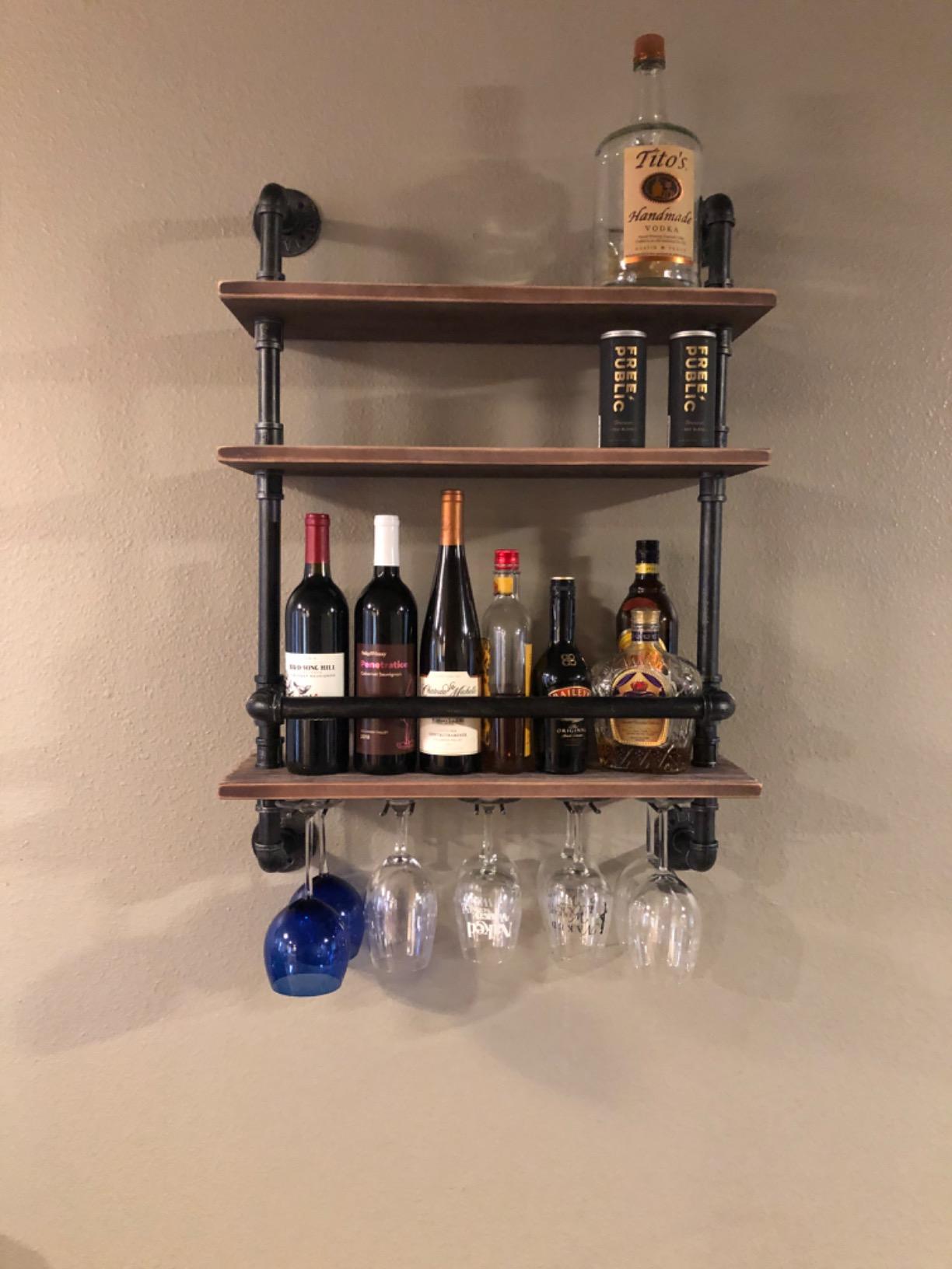 Floating Bar Shelves, Wine Rack Wall Mounted, Wine Glass Holder Wood Shelf | Industrial Pipe, Solid Pine Wood, Easy to Assemble, For The Kitchen/Living Room, A Gift For Wine Lover, Store Wine Glasses, Mugs customer photo 1
