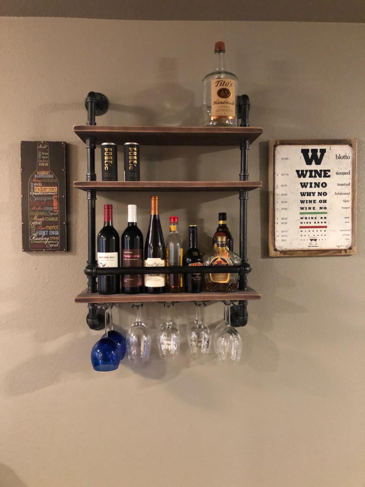 Floating Bar Shelves, Wine Rack Wall Mounted, Wine Glass Holder Wood Shelf | Industrial Pipe, Solid Pine Wood, Easy to Assemble, For The Kitchen/Living Room, A Gift For Wine Lover, Store Wine Glasses, Mugs customer photo 2