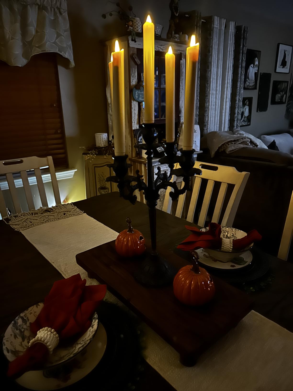 Sungmor Heavy Duty Cast Iron Candlestick Holders - Handcrafted Vintage Candelabra - 17Inch Tall & 5 Arms Candle Holders - Decorative Pillar Candle Stand for Christmas Birthday Wedding Home Party customer photo 2