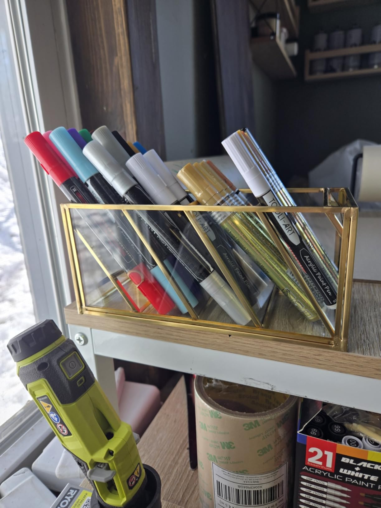 Hipiwe Vintage Gold Metal Desk Organizer - Glass Make up Brushes lipstick Holder Dresser Organizer Pen Pencil Storage Holder for Home Office Supplies (6 Compartment) customer photo 2