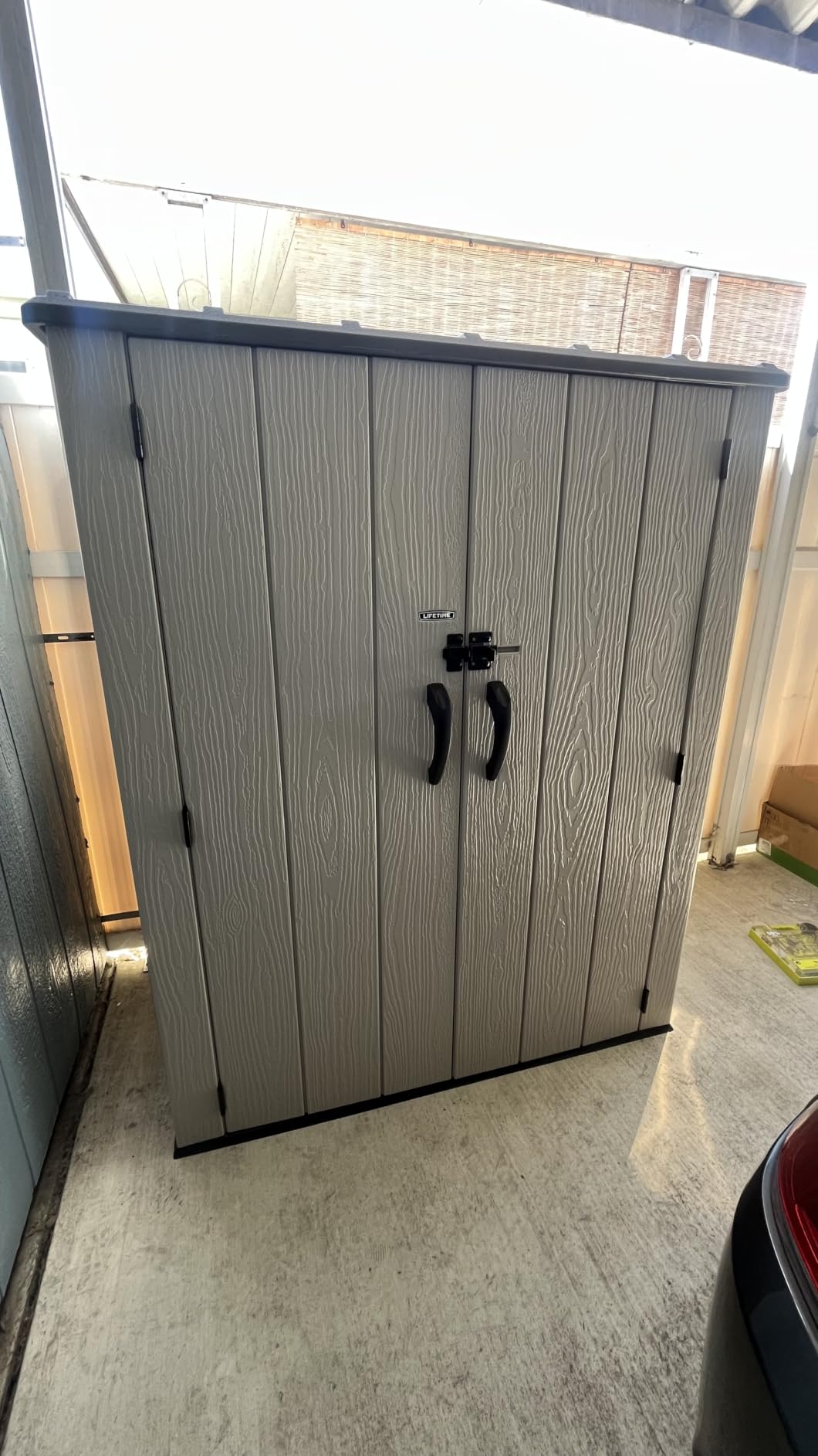 Lifetime Vertical Storage Shed, Desert Sand, Resin Outdoor Tool Shed with Lockable Doors and Weather-Resistant Panels customer photo 2