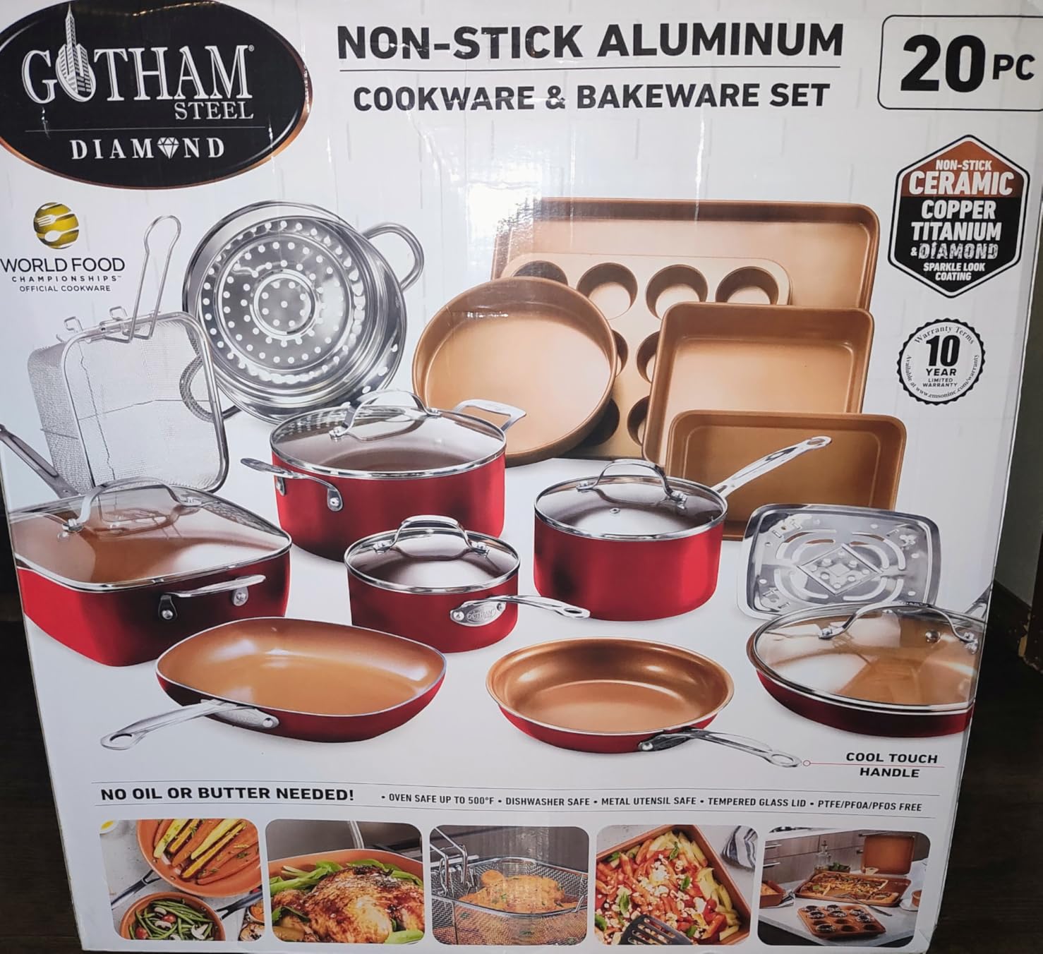 Gotham Steel 20 Pc Pots and Pans Set Nonstick Cookware + Bakeware Set, Complete Ceramic for Kitchen, Non Stick with Lids, Dishwasher / Oven Safe, Copper customer photo 2