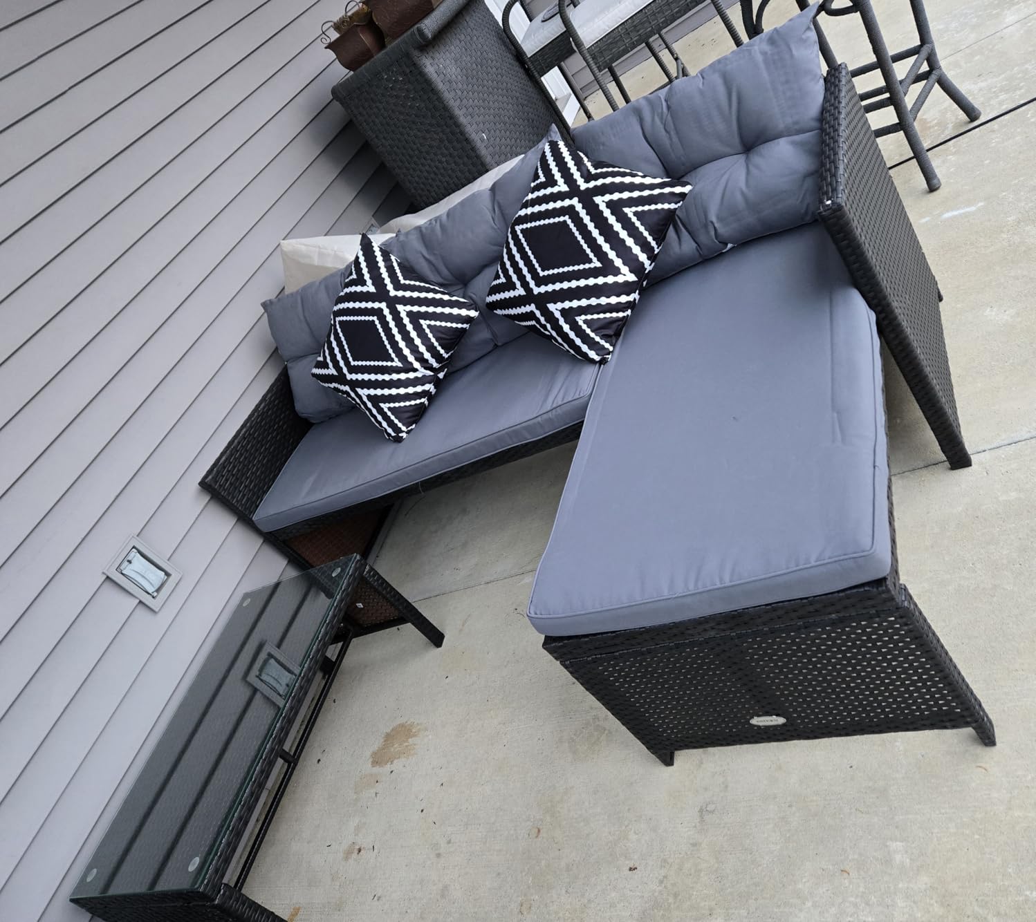 Tangkula Patio Corner Sofa Set 3 Piece, Outdoor Rattan Sofa Set, Includes Lounge Chaise, Loveseat & Coffee Table, Patio Garden Poolside Lawn Backyard Furniture customer photo 2