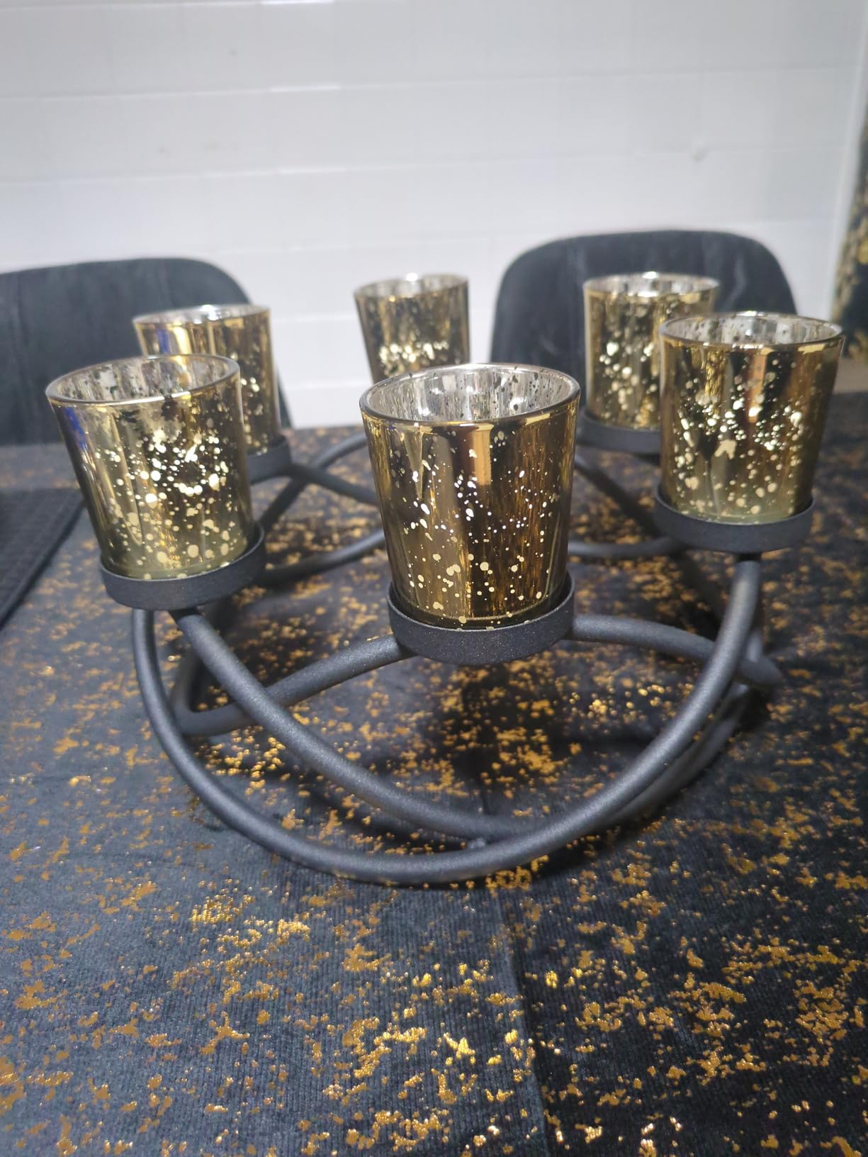 Halloween Decorations for Indoor Gothic Table Centerpieces, Black | Spooky Witchy Dining Decor, Round Wrought Iron Candle Holder, 6 Votive Cups, Coffee & Kitchen Centerpiece, 10.5in Round customer photo 1