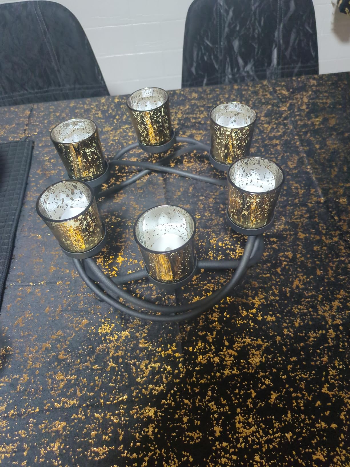 Halloween Decorations for Indoor Gothic Table Centerpieces, Black | Spooky Witchy Dining Decor, Round Wrought Iron Candle Holder, 6 Votive Cups, Coffee & Kitchen Centerpiece, 10.5in Round customer photo 2