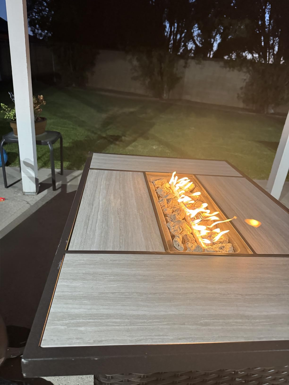 Grand Patio Outdoor Gas Fire Pit Table 32-Inch Square Propane Gas Fire Pit with CSA Safety Approval 50000 BTU Heat Sling Base Ceramic Tile Top and Lava Rock for Garden, Backyard, and Deck Parties customer photo 2