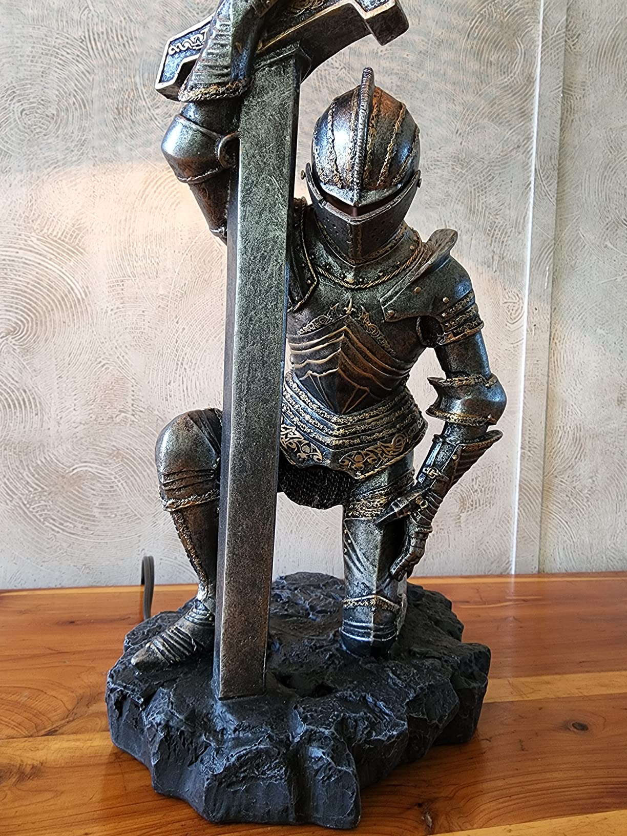Ebros Gift The Accolade Medieval Kneeling Knight of Chivalry Suit of Armor Knighthood Ceremony Side Table Lamp Statue 22