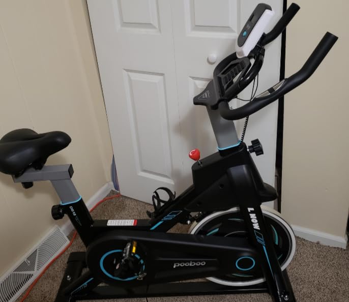Exercise Bike, pooboo Stationary Bike for Home Gym, Magnetic Resistance Indoor Cycling Bike w/Comfortable Seat Cushion & Tablet Mount, Silent Belt Drive Indoor Bike for Cardio Workout customer photo 1