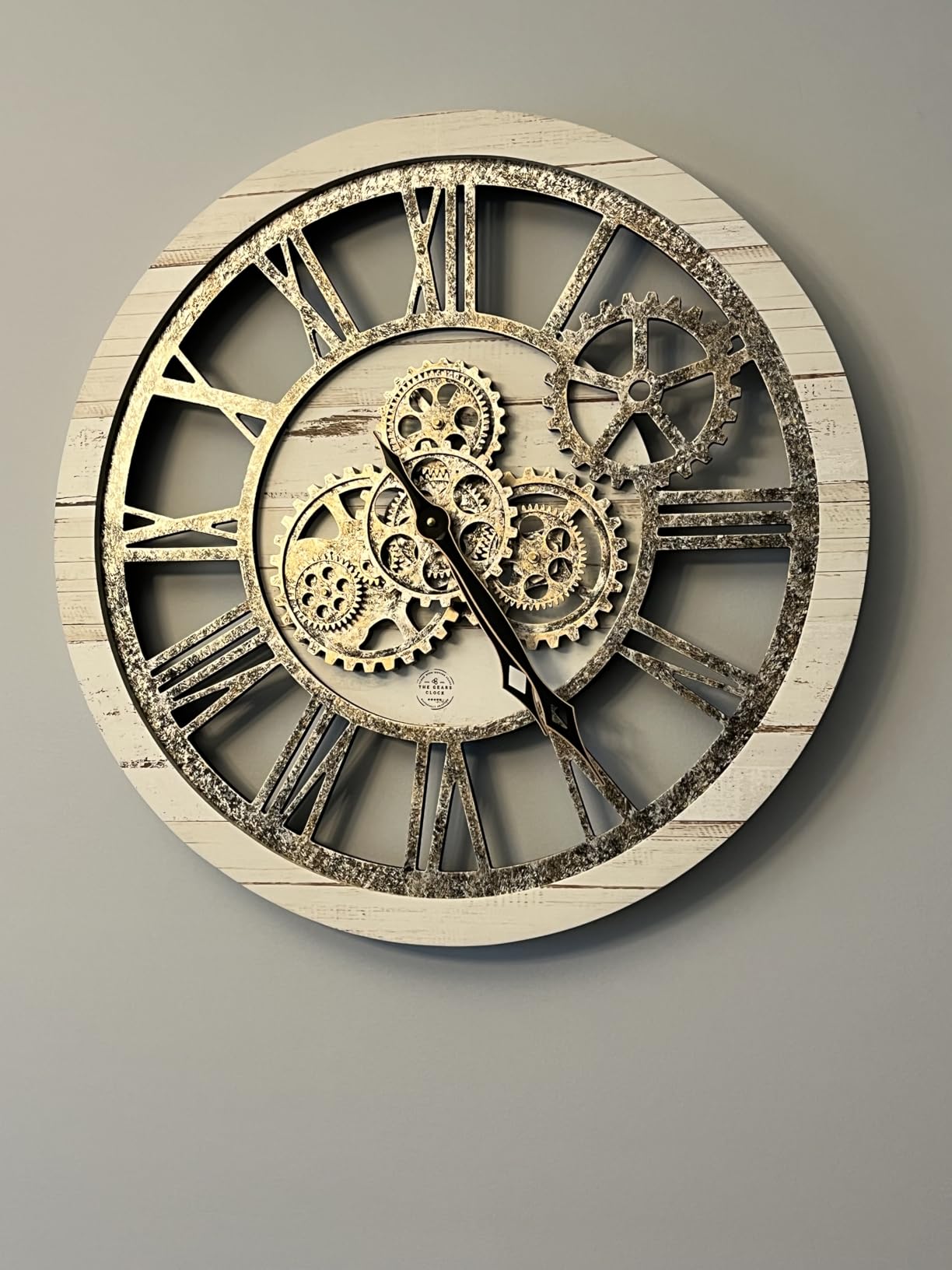 The Gears Clock The Original Real Moving Gear Wall Clock Vintage Industrial Oversized Rustic Farmhouse (24 inch, Vintage Black Wood and Bronze) customer photo 1