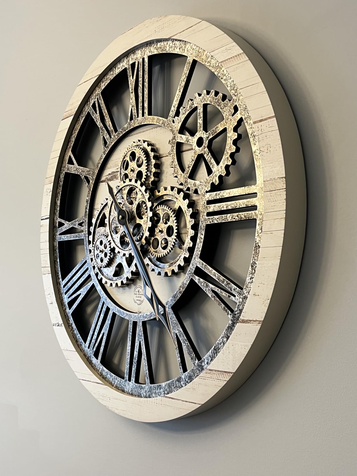 The Gears Clock The Original Real Moving Gear Wall Clock Vintage Industrial Oversized Rustic Farmhouse (24 inch, Vintage Black Wood and Bronze) customer photo 2