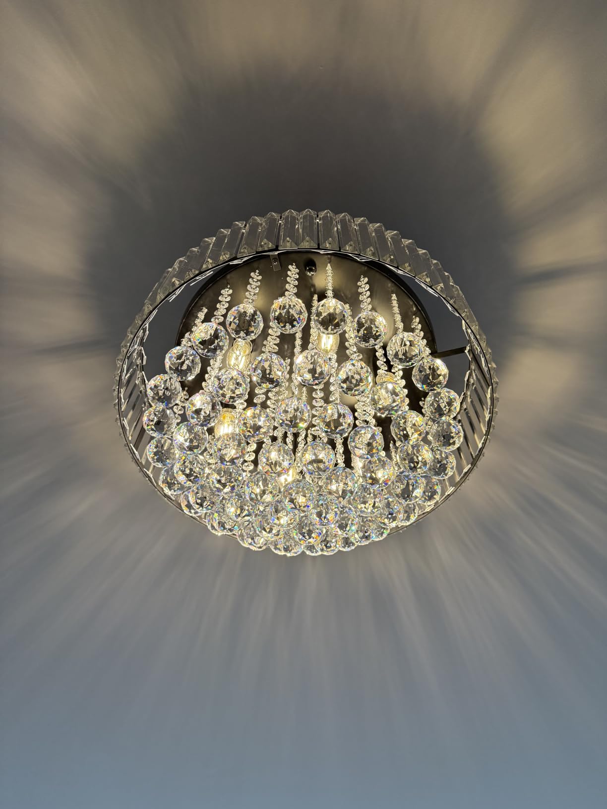 Vintage Crystal Chandelier Black Hanging Light Fixture 24in 6 Lights | Iron Frame Pendant Ceiling Light for Farmhouse Dining Living Room Foyer customer photo 1