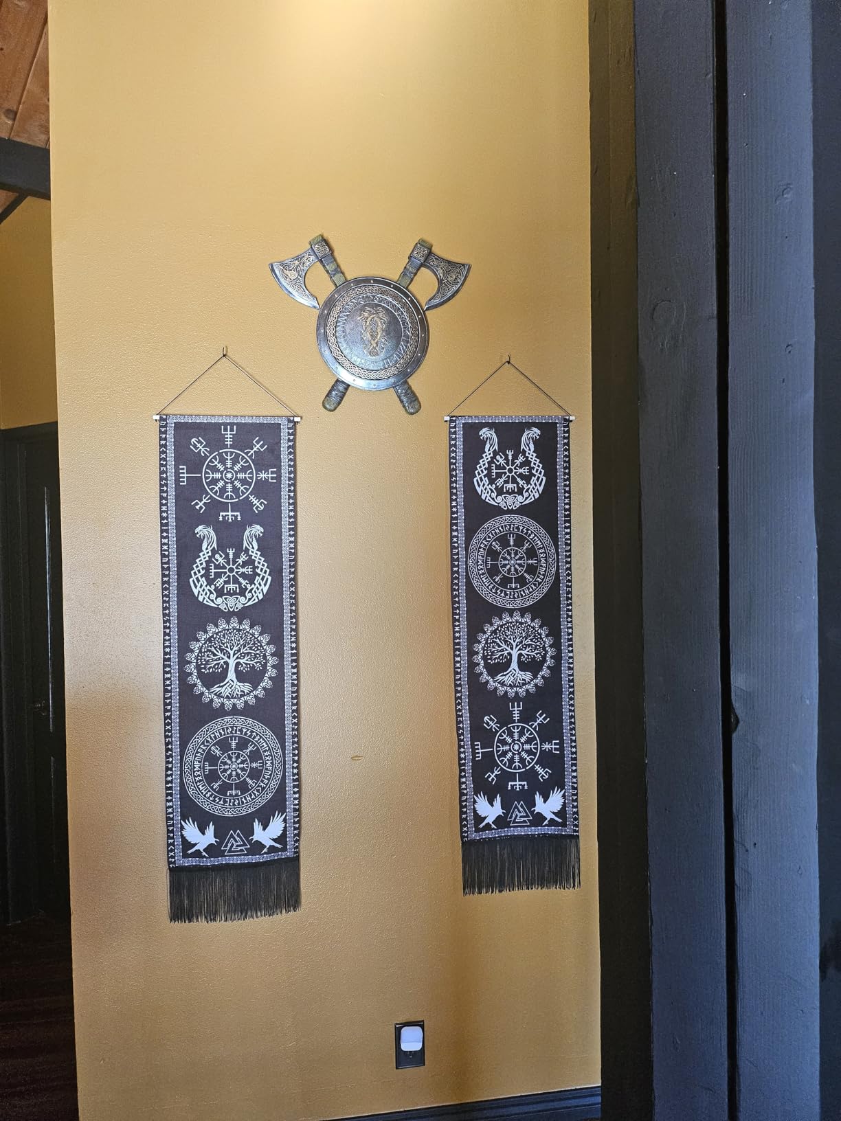 Ebros Norse Viking Warrior Coat of Arms Ragnar Serpents Ornate Round Shield with Crossed Axes Wall Plaque Decor customer photo 1