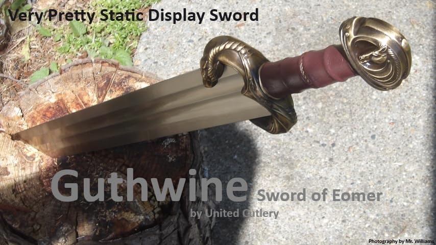 United Cutlery Lord of the Rings Guthwine Sword of Eomer | LOTR Replica & Collectible | Officially Licensed Movie Replica | Stainless Steel Blade | Leather Grip | Display Plaque | Overall Length 34