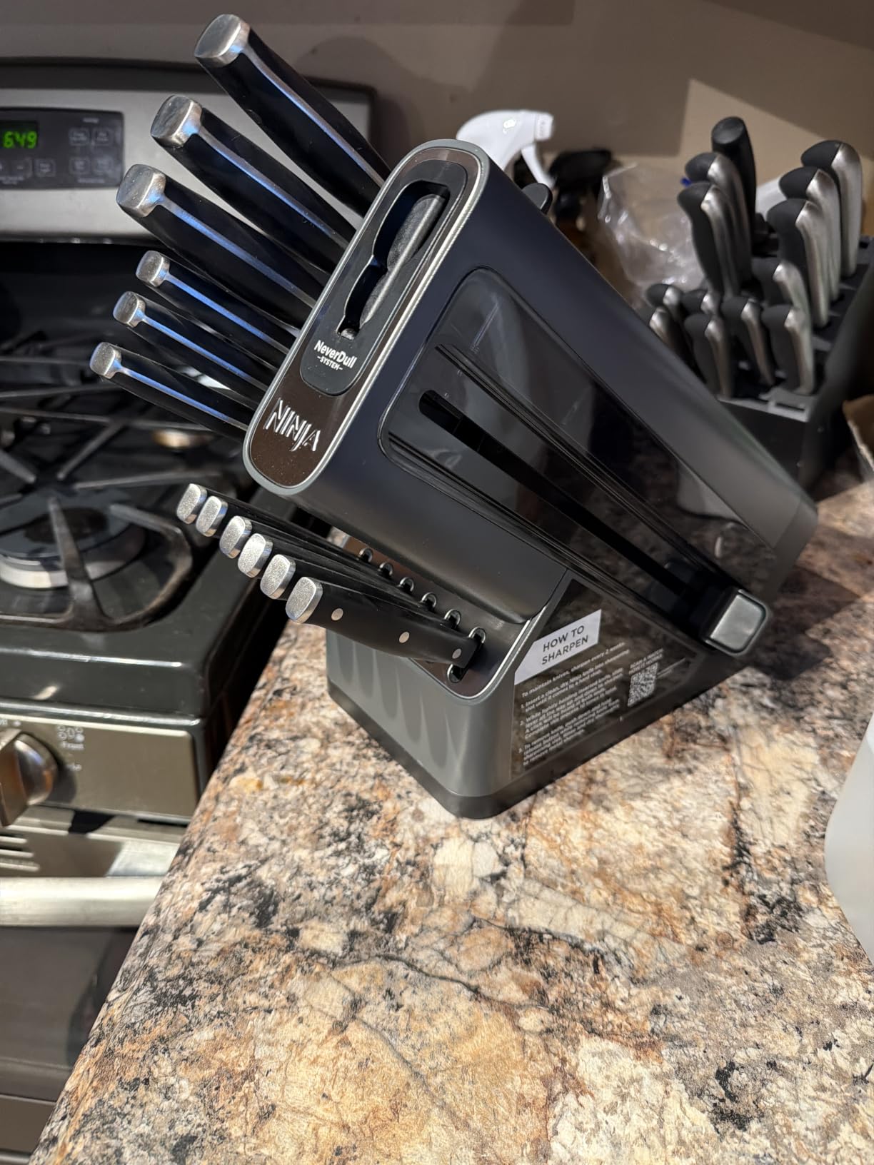Ninja NeverDull 14-Pc Knife System, Built-in Sharpener, Black, K32014 | Stays razor-sharp 10+ years. German stainless steel blades. customer photo 1
