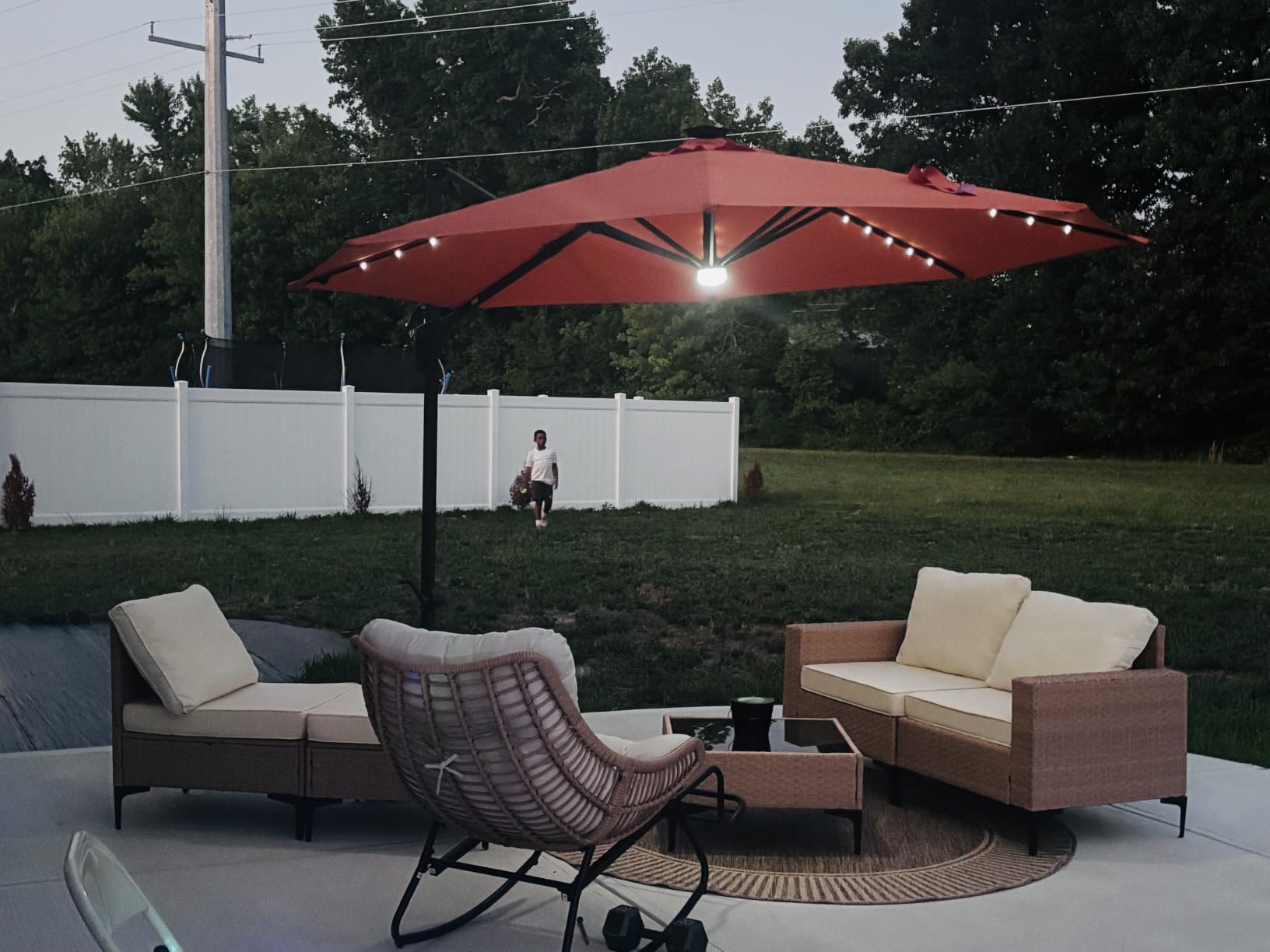 Best Choice Products 10ft Solar LED Cantilever Patio Umbrella, 360-Degree Rotation Hanging Offset Market Outdoor Sun Shade for Backyard, Deck, Poolside w/Lights, Easy Tilt, Cross Base - Navy Blue customer photo 2