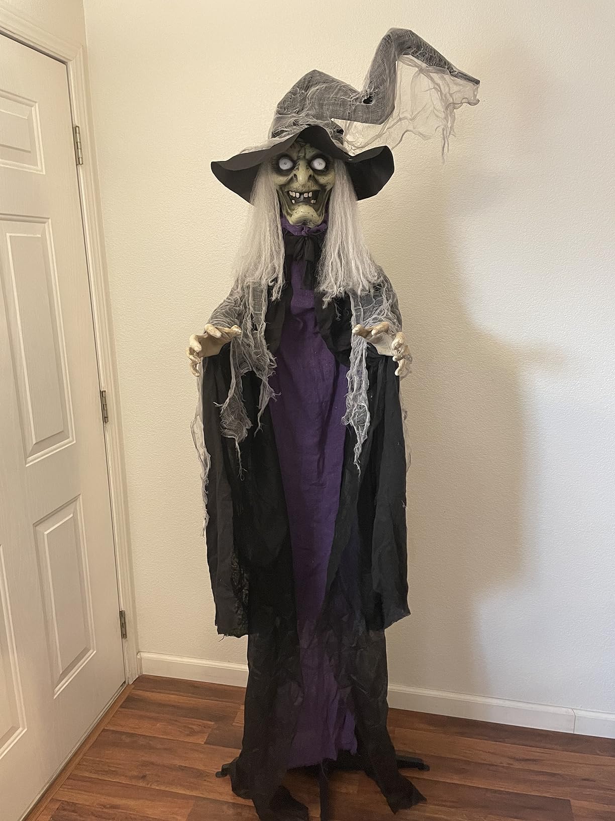 Haunted Hill Farm Life-Size Poseable Scary Talking Witch, Halloween Animatronic with Touch Activated Lights and Sound, Battery Operated Indoor or Covered Outdoor Halloween Decorations, Fright Props | 6-Ft 3-In. Poseable Talking Witch Animatronic, Touch Activated Lights and Sound, Battery Operated, Indoor or Outdoor Decor customer photo 1