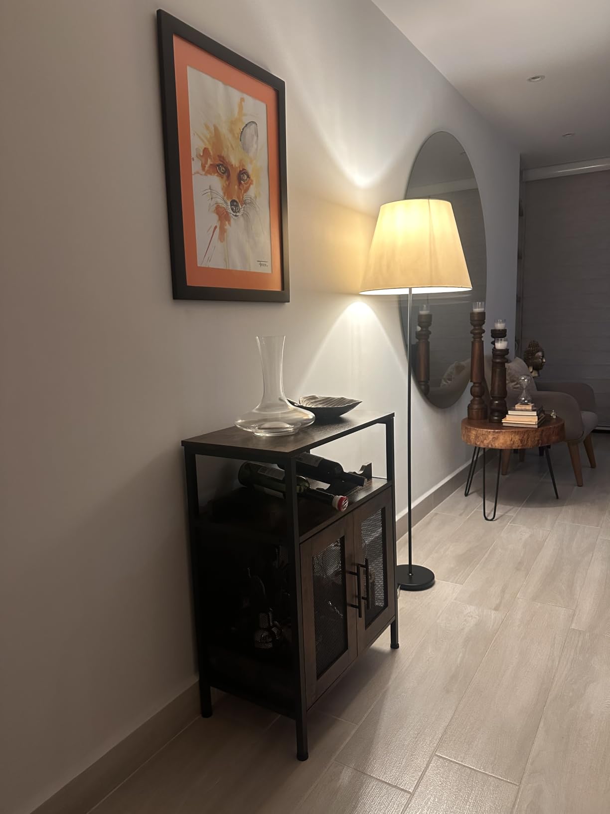 X-cosrack Wine Bar Rack Cabinet with Detachable Wine Rack, Coffee Bar with Glass Holder, Small Sideboard and Buffet Cabinet with Mesh Door, Rustic Brown (Patent Pending) customer photo 1