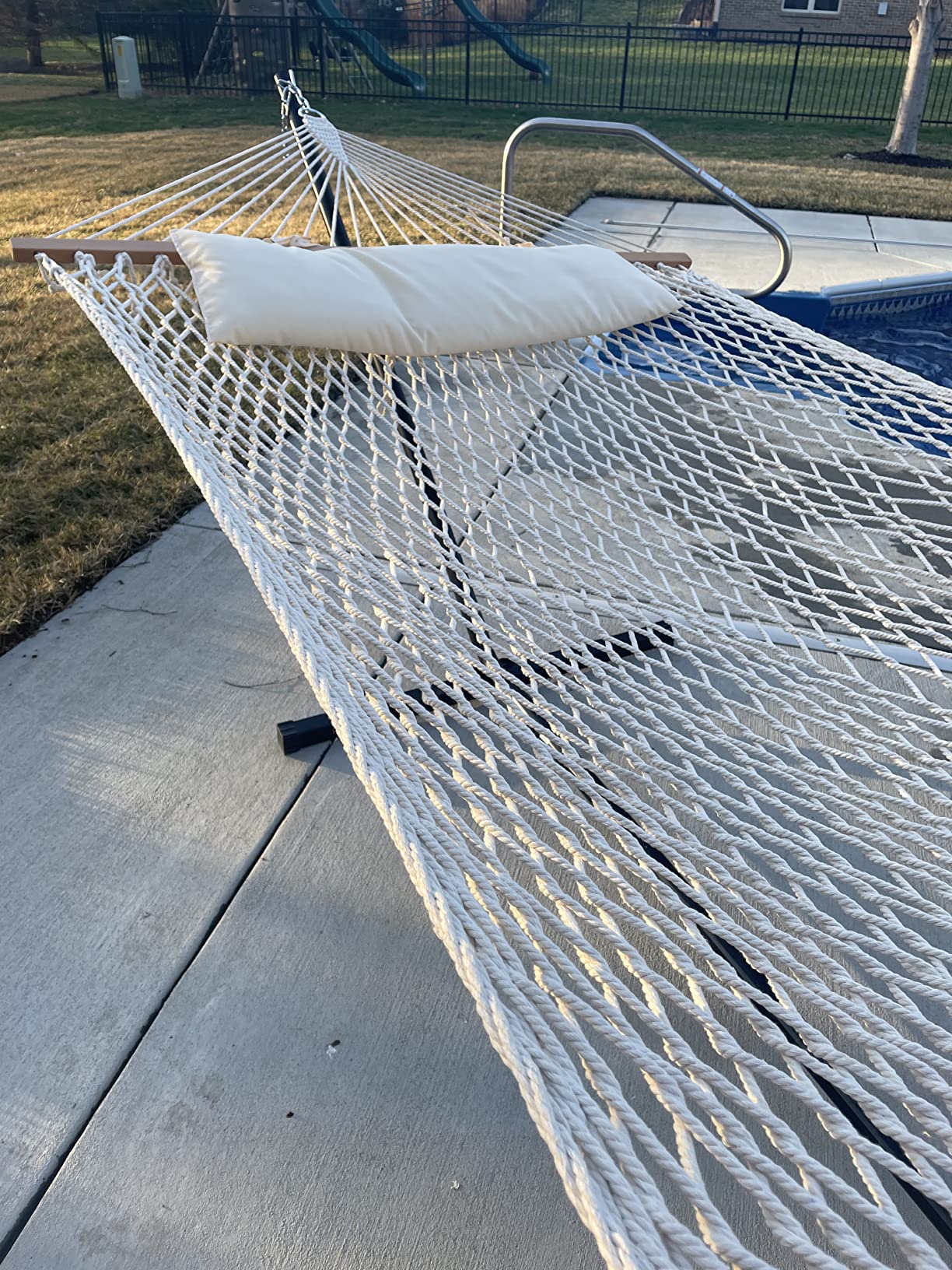 SUNCREAT Double Outdoor Hammock with Stand, Carrying Bag, Two Person Cotton Rope Hammock with Polyester Pad, Dark Gray customer photo 1