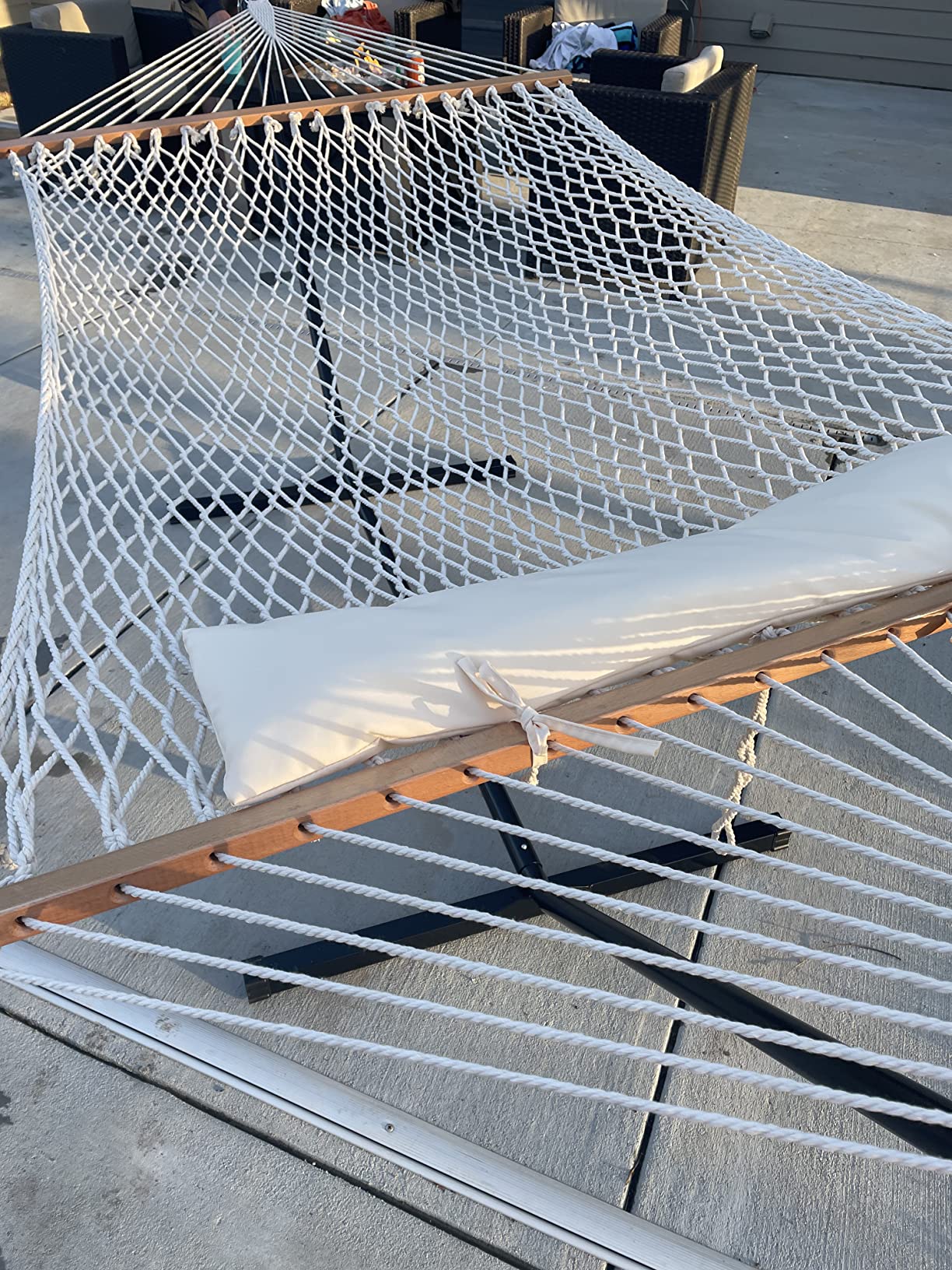 SUNCREAT Double Outdoor Hammock with Stand, Carrying Bag, Two Person Cotton Rope Hammock with Polyester Pad, Dark Gray customer photo 2