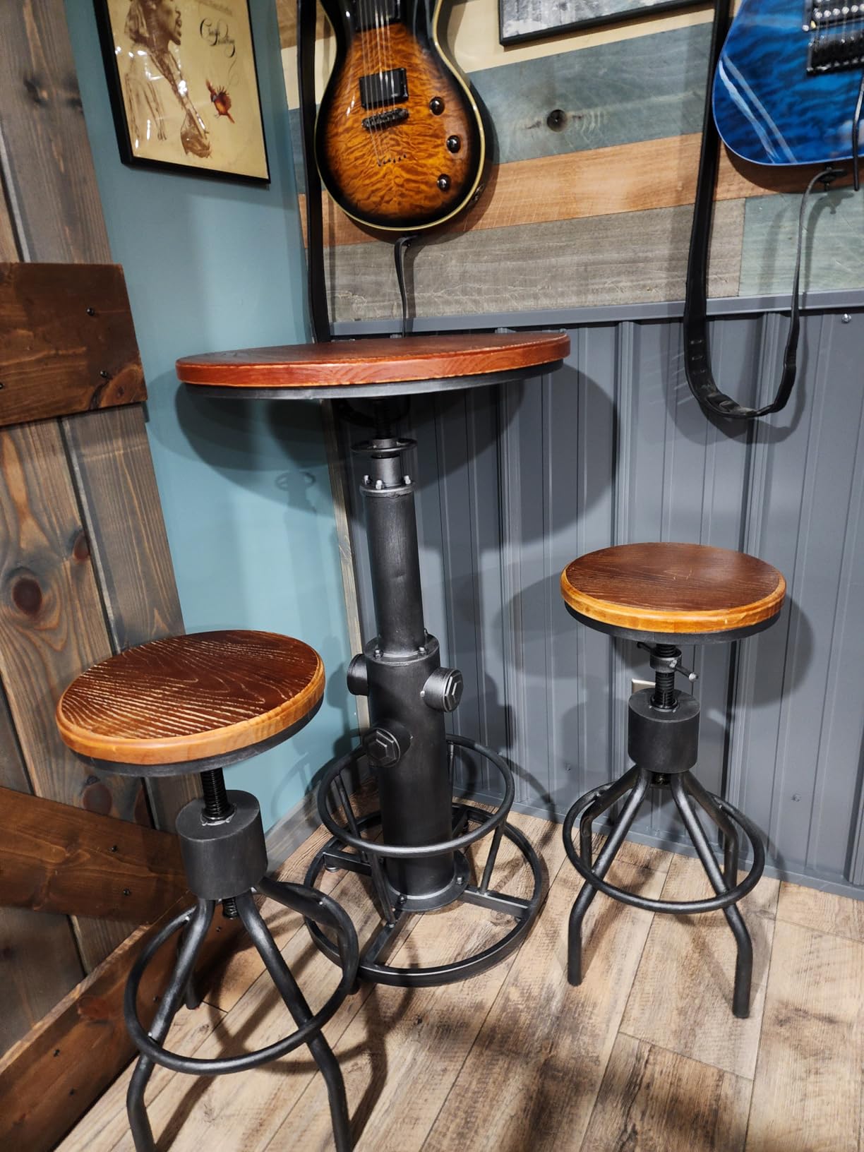 Industrial Bar Table Swivel Round Wooden Top Height Adjustable 38.6-44.4inch Vintage Kitchen Dining Chair Coffee Table Hydrant Design customer photo 1