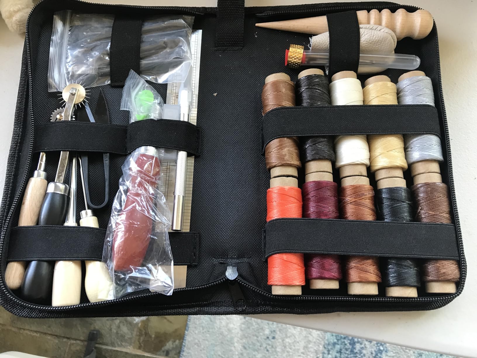 Leather Working Tools for Beginners: Professional Leather Tools with Punch | Leather Sewing Kit with Waxed Thread Groover Awl Stitching Punch for Leathercraft Adults Gifts customer photo 1