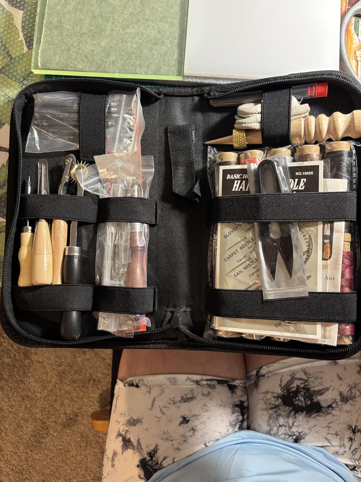 Leather Working Tools for Beginners: Professional Leather Tools with Punch | Leather Sewing Kit with Waxed Thread Groover Awl Stitching Punch for Leathercraft Adults Gifts customer photo 2