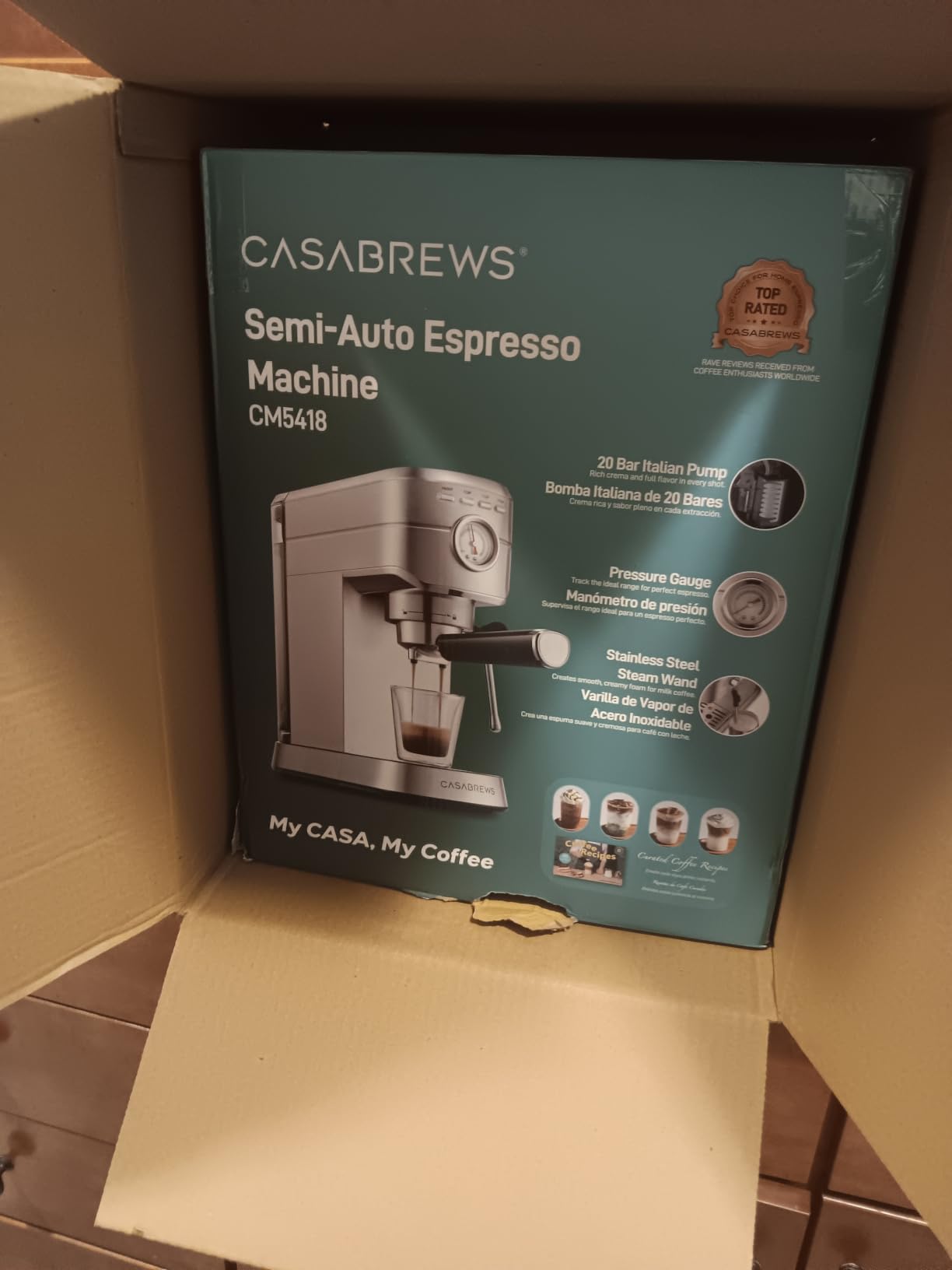 CASABREWS CM5418 Compact Espresso Machine with Milk Frothing Steam Wand, 20-Bar Pump, Built-in Pressure Gauge, 34oz Water Tank customer photo 1