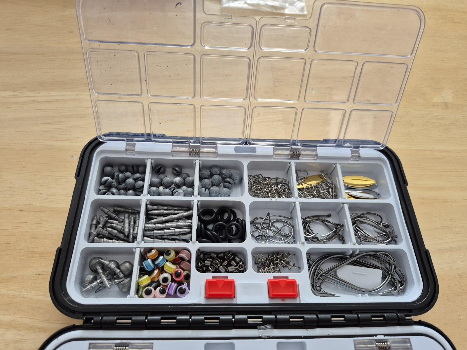 PLUSINNO 253/387pcs Fishing Gear Accessories Kit, Fishing Tackle Box with Tackle Included, Fishing Hooks, Fishing Weights Sinkers, Spinner Blade, Fishing Equipment for Bass Trout Bluegill Crappie customer photo 1