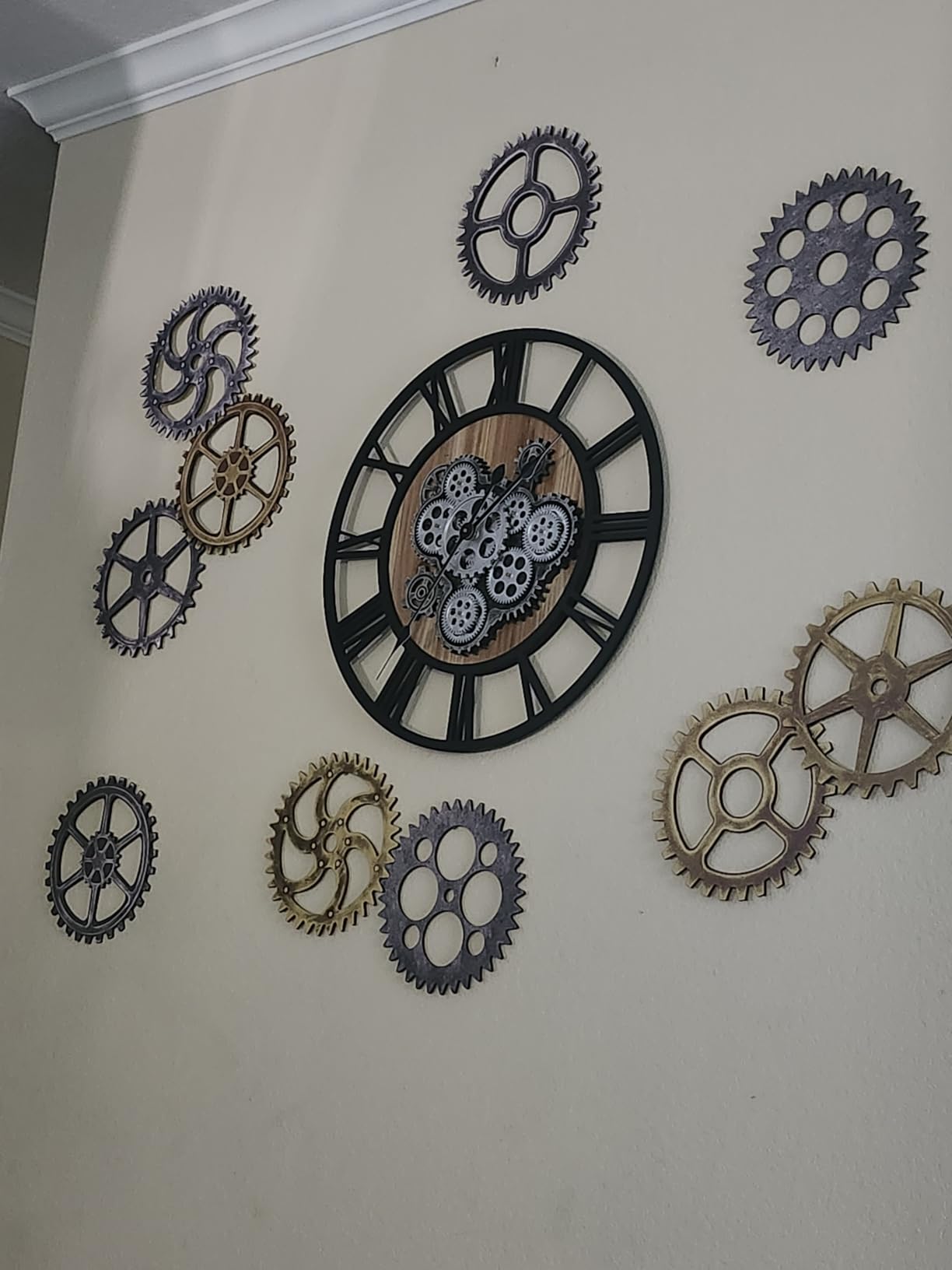 6 Pcs Wooden Steampunk Wall Decor Steampunk Gears Wheel Industrial Wall Decor 10 Inch Vintage Wooden Gear Combination Farmhouse Hanging Wall Decor for Christmas Home Wall Bar Decor Art Craft customer photo 1
