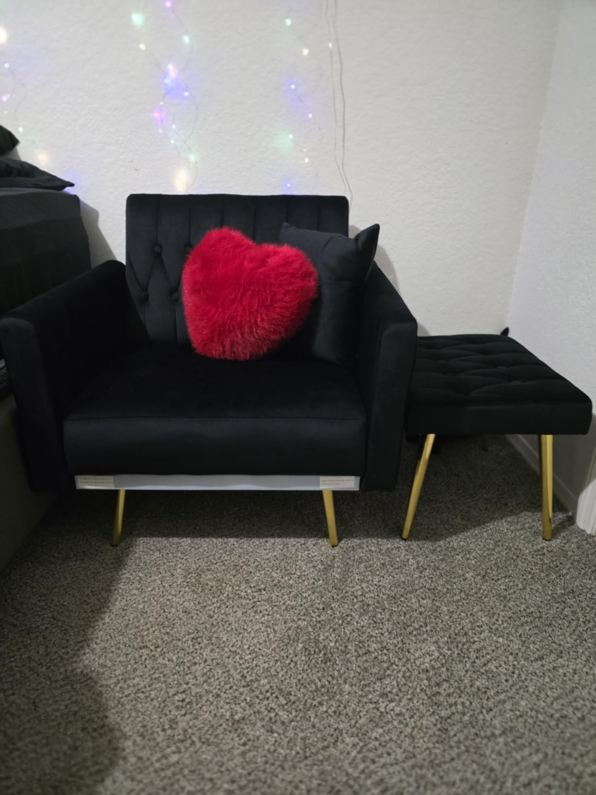 Velvet Accent Chair w/Ottoman & Adjustable Backrest, Black | Button Tufted Lounge Chair w/Adjustable Armrests, Single Recliner Armchair w/Pillow for Living Room, Bedroom customer photo 1