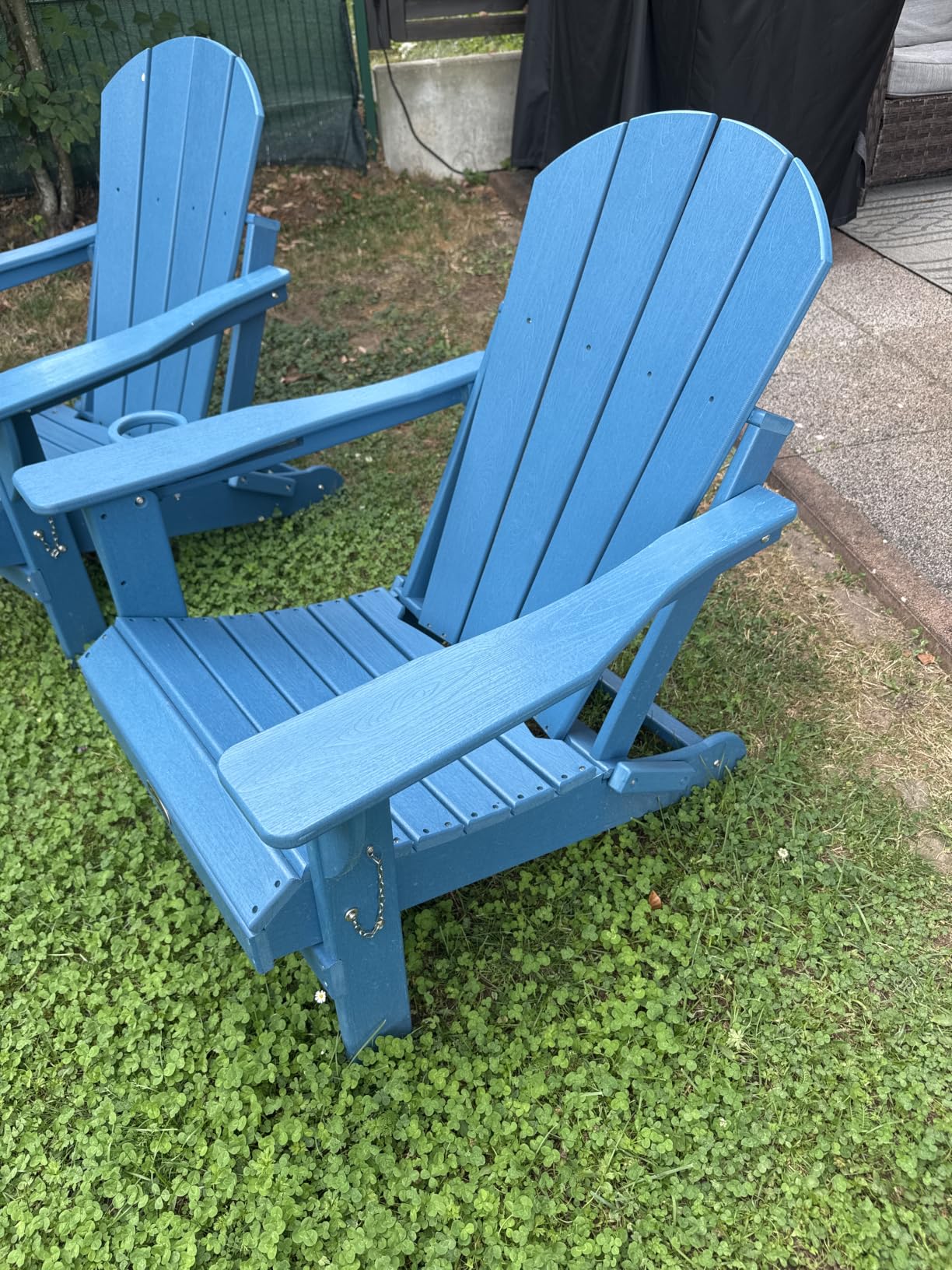 Folding Adirondack Chair Wood Texture for Patio, Weather Resistant, Plastic Fire Pit Chair with Cup Holder, Lawn Chair for Outdoor Porch Garden Backyard Deck (Black) customer photo 1
