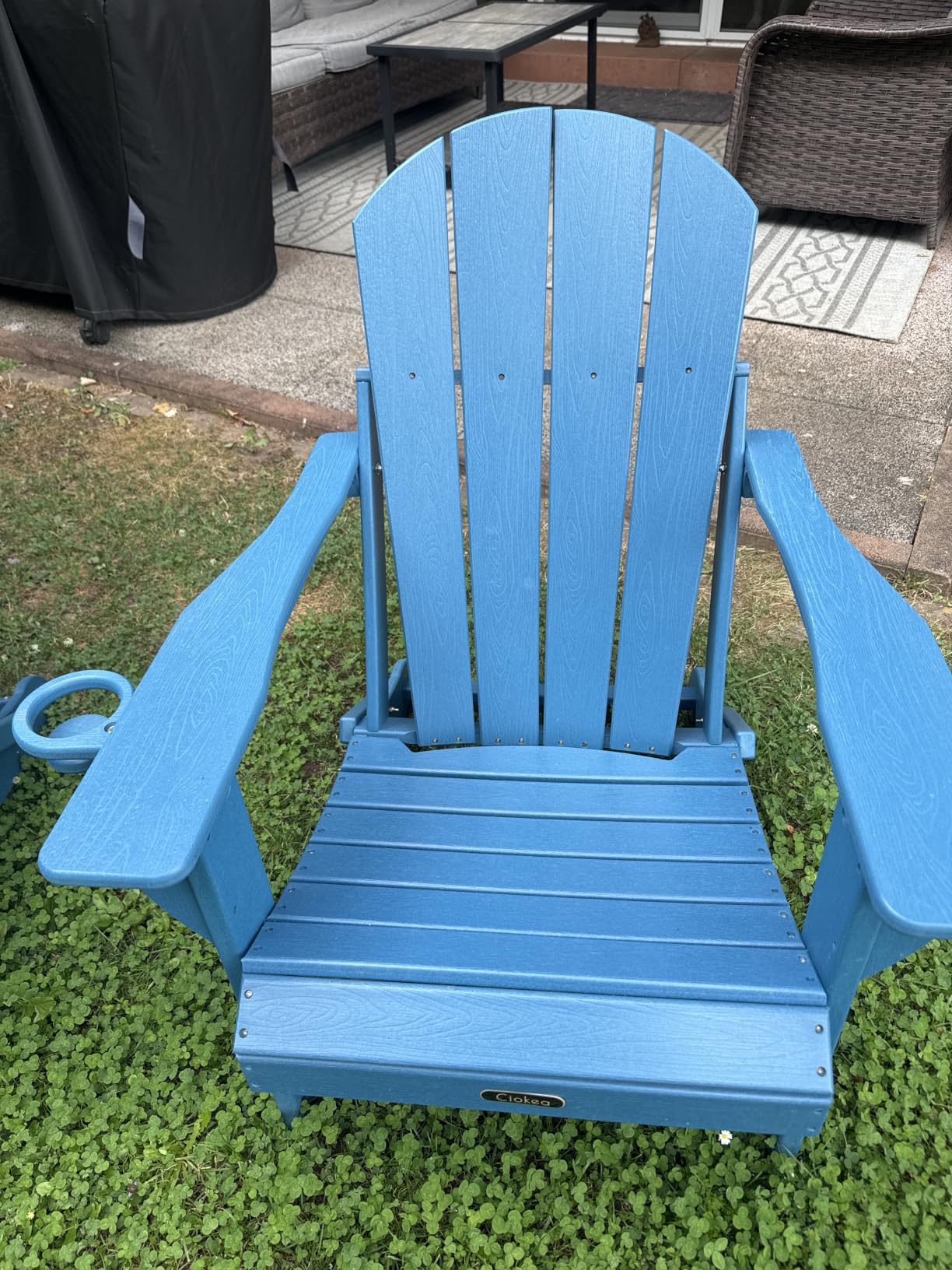 Folding Adirondack Chair Wood Texture for Patio, Weather Resistant, Plastic Fire Pit Chair with Cup Holder, Lawn Chair for Outdoor Porch Garden Backyard Deck (Black) customer photo 2
