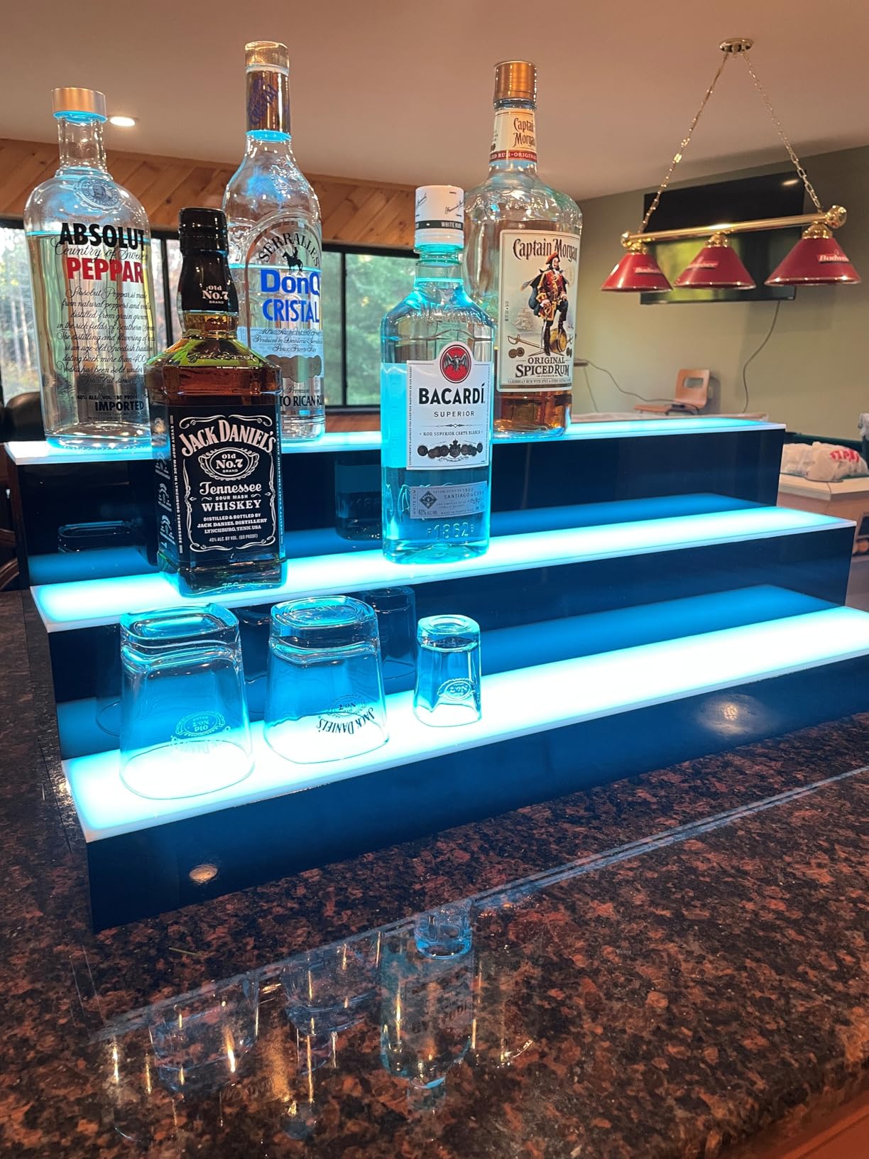 VONCI LED Lighted Liquor Bottle Display Shelf, 16-Inch 2-Step Bar Bottle Display Shelf Bar Shelves for Liquor Bottles Liquor Shelf with Remote and App Control for Home Commercial Bar Party Accessories customer photo 1