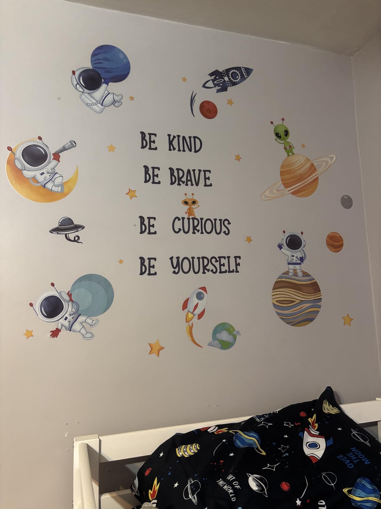 wondever Outer Space Astronaut Wall Stickers Planets Rocket Peel and Stick Wall Art Decals for Baby Nursery Kids Bedroom Playroom customer photo 1