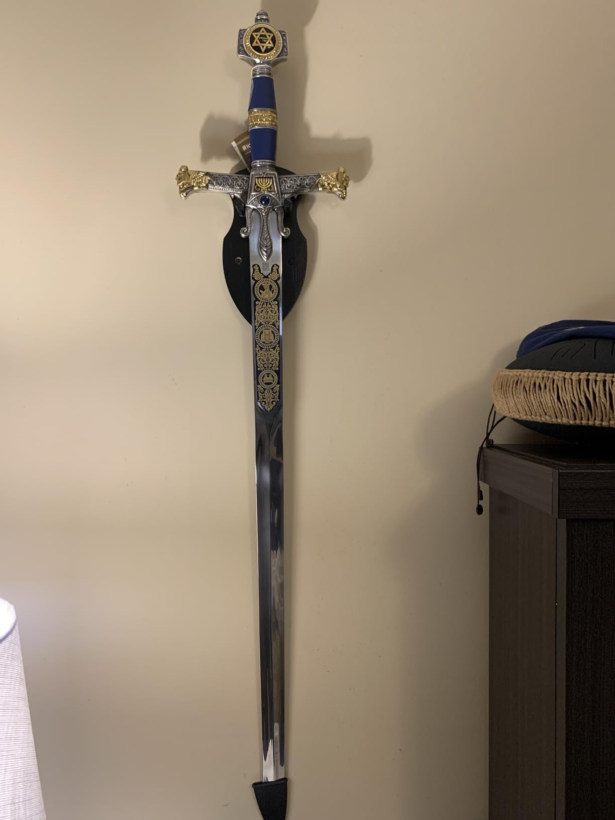 Queekay Wooden Sword Wall Mount Plaque Hanger for Katana Sword Display Stand Decorative Wall Decor for Display Plaque with Hardware(Black Brown,Classic) customer photo 1