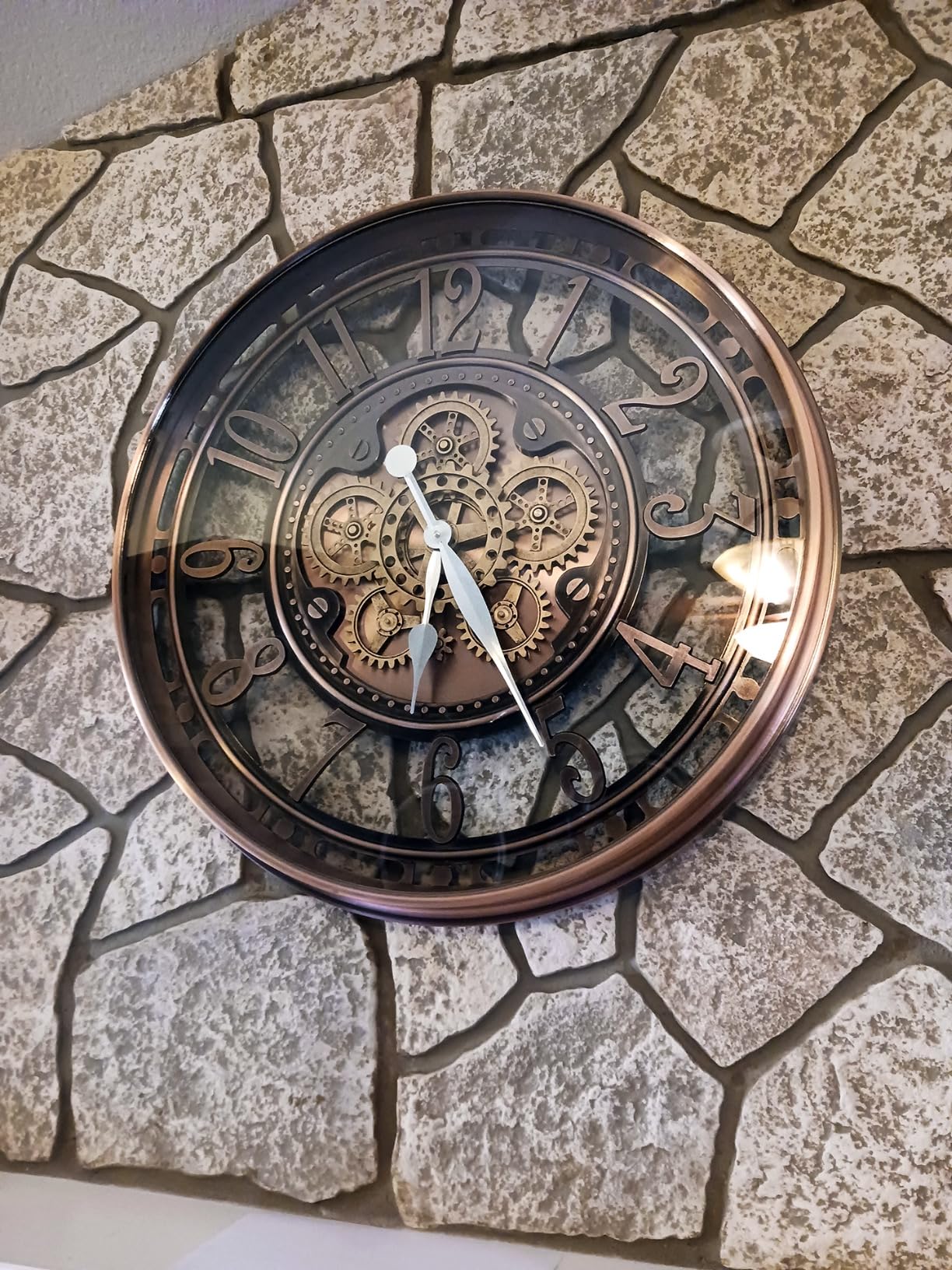Real Moving Gears Wall Clock Large Modern Metal Clocks for Living Room Decor, Industrial Steampunk Unique Vintage Rustic Decorative Clock for Home Farmhouse Office, 21 Inch Red Copper Arabic customer photo 1