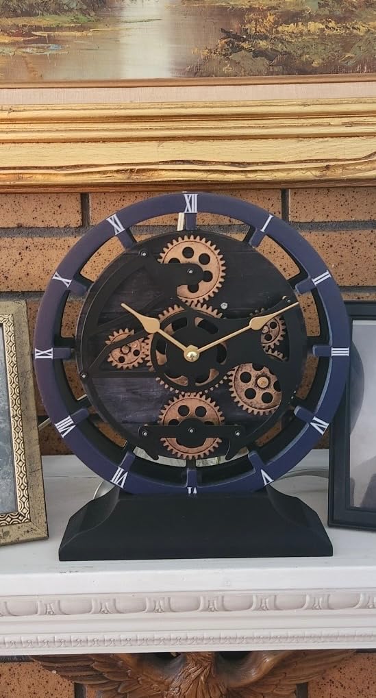 The Gears Clock Desk Clock 10 inches with Real Moving Gears Convertible into Wall Clock (Vintage Black) customer photo 1