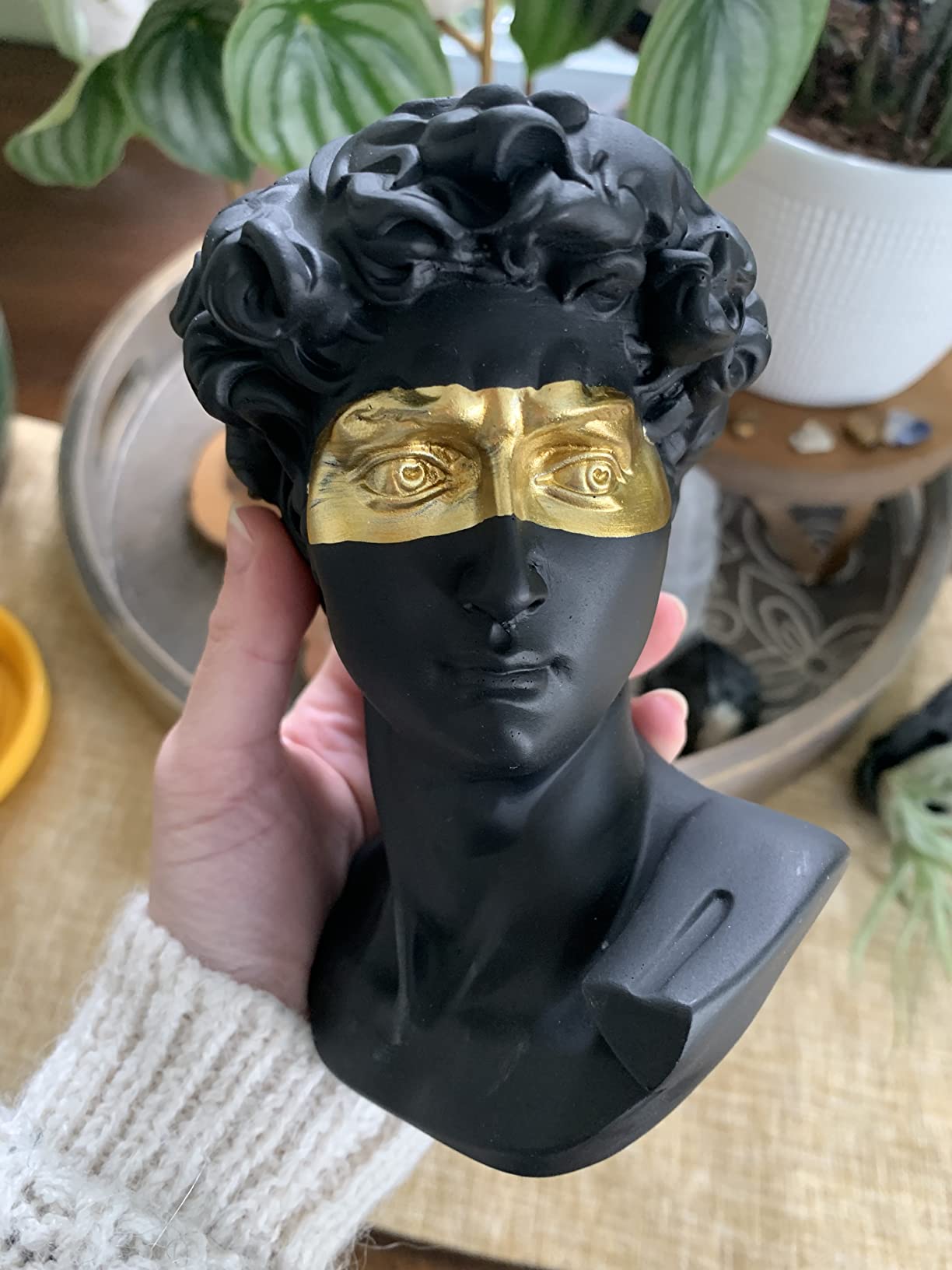 Resin Greek Mask David Man Bust Statue, Modern Art Decor, Black & Gold | Classic Roman Sculpture, Home Office Study Room Bookshelf Decor, Tabletop Ornament, Collectible Gift customer photo 2