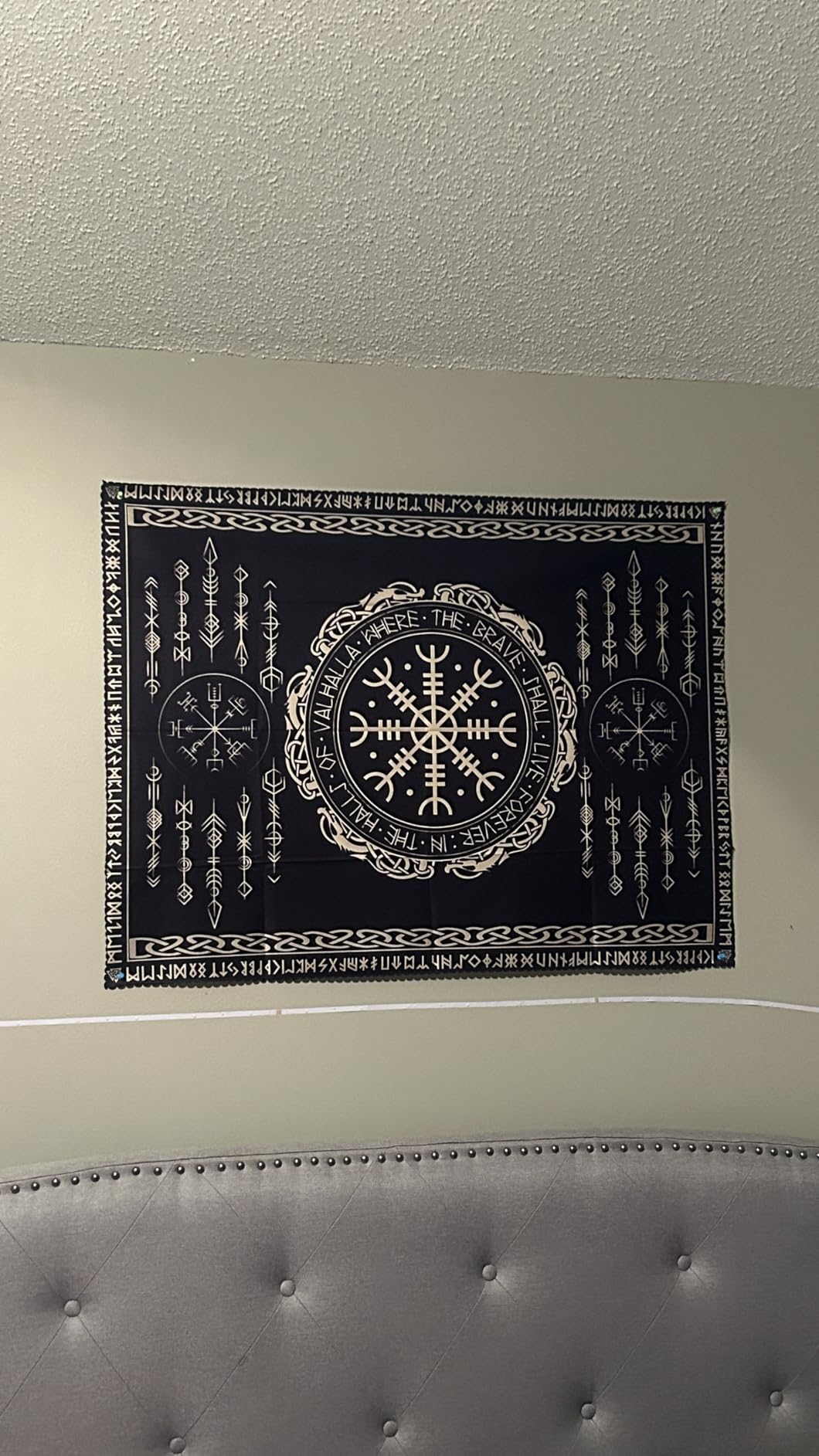 F-FUN SOUL Nordic Vikings Tapestry, Large 100x90inches Soft Flannel, Viking Valknut Celtic Rune Scandinavian Aesthetic Mythology Tapestry Wall Hanging for Bedroom Living Room Decor GTZYFS1737 customer photo 2