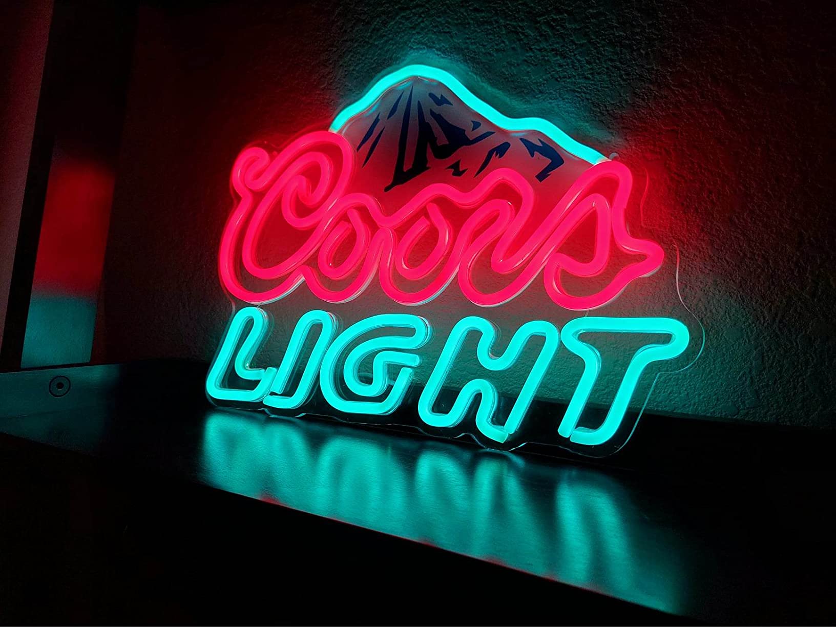 Beer Neon Sign LED Neon Beer Bar Signs for Man Cave Decor Beer Logo Sign with Mountain Pattern Printing Chill Mountain Home Bar Sign (Beer Logo) customer photo 2