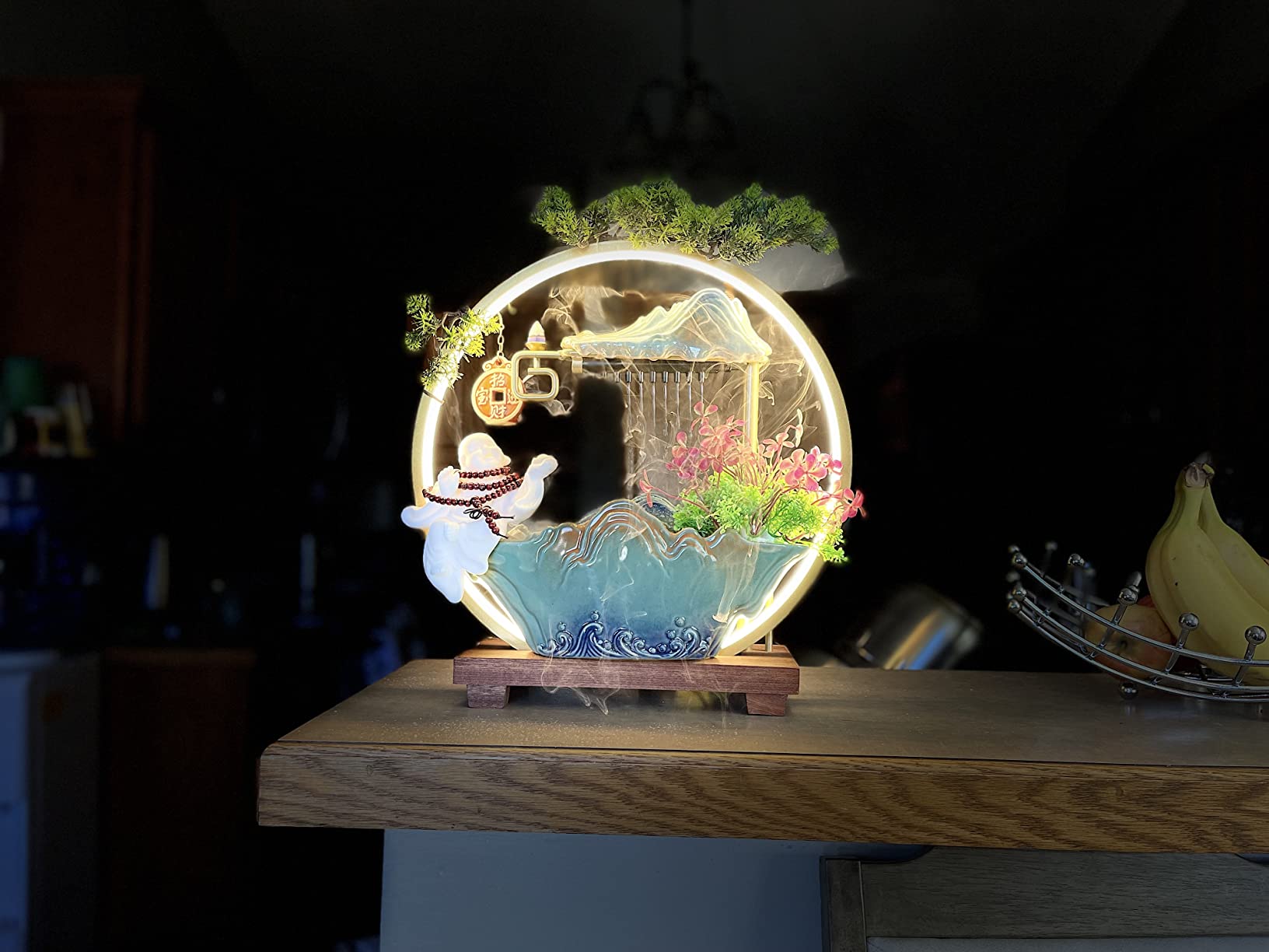 Peacock Tabletop Water Fountains Indoor Waterfall with LED Light Desktop Fountain for Meditation with Mist Japanese Fountain with Fake Plants Feng Shui Office Home Decor for Good Luck Wealth customer photo 1
