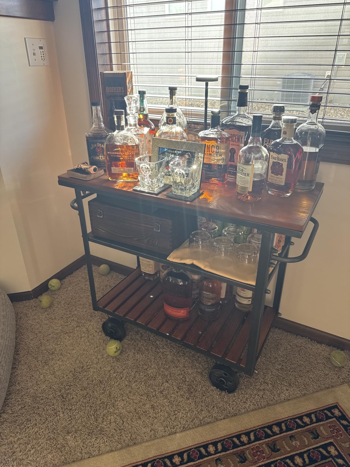 Industrial 3 Tier Rolling Utility Storage Cart Wine Beverage, Metal Wine Rack with Wheels Kitchen Bar Dining Room Tea Wine, Storage Cart with Wood customer photo 2