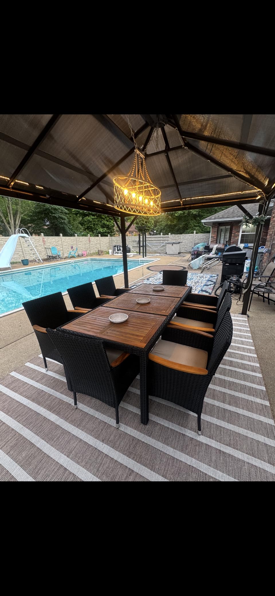 Flamaker 9 Piece Patio Dining Set Outdoor Acacia Wood Table and Chairs with Soft Cushions Wicker Patio Furniture for Deck, Backyard, Garden customer photo 1