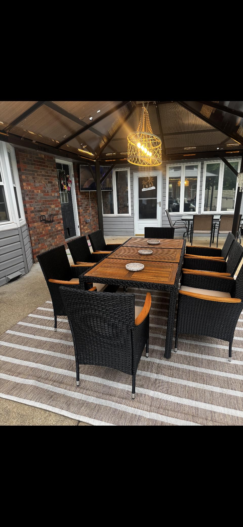 Flamaker 9 Piece Patio Dining Set Outdoor Acacia Wood Table and Chairs with Soft Cushions Wicker Patio Furniture for Deck, Backyard, Garden customer photo 2
