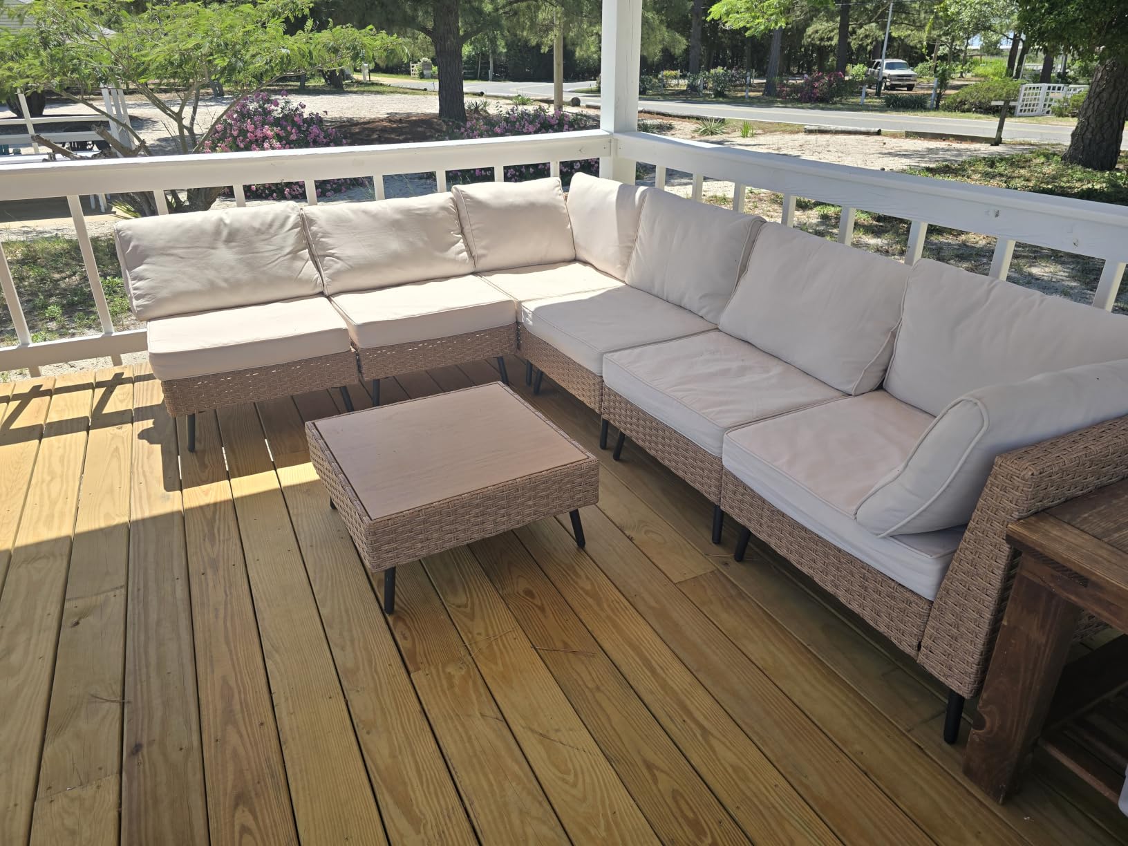 LAUSAINT HOME Outdoor Patio Furniture, 8 Piece Outdoor Sectional Sofa PE Rattan Wicker Patio Conversation Sets, All Weather Patio Furniture Set with Thick Cushions for Garden, Poolside, Backyard(Beige) customer photo 1