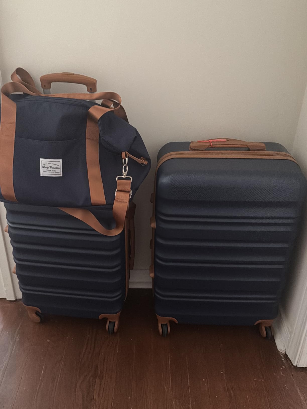 LONG VACATION 6 Piece Luggage Set Carry on Suitcase with ABS+PC hardshell, Spinner Wheels & YKK Zipper TSA Lock (BEIGE-BROWN, 6 piece set) customer photo 1