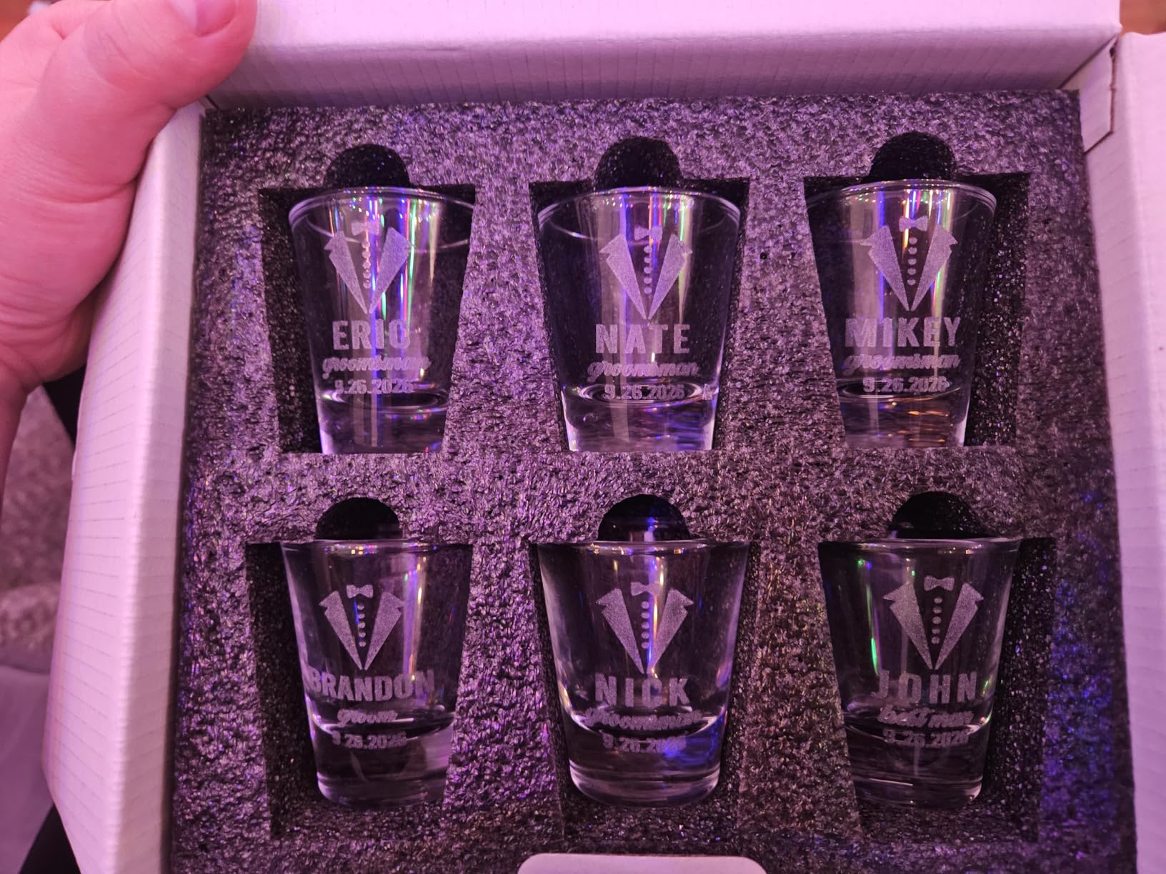 Personalized Shot Glasses Set of 5 - Custom Engraved Groomsmen Glasses - Wedding, Bachelor Party, Drinking Gift for Men, Whiskey Vodka Tequila Shooters customer photo 1