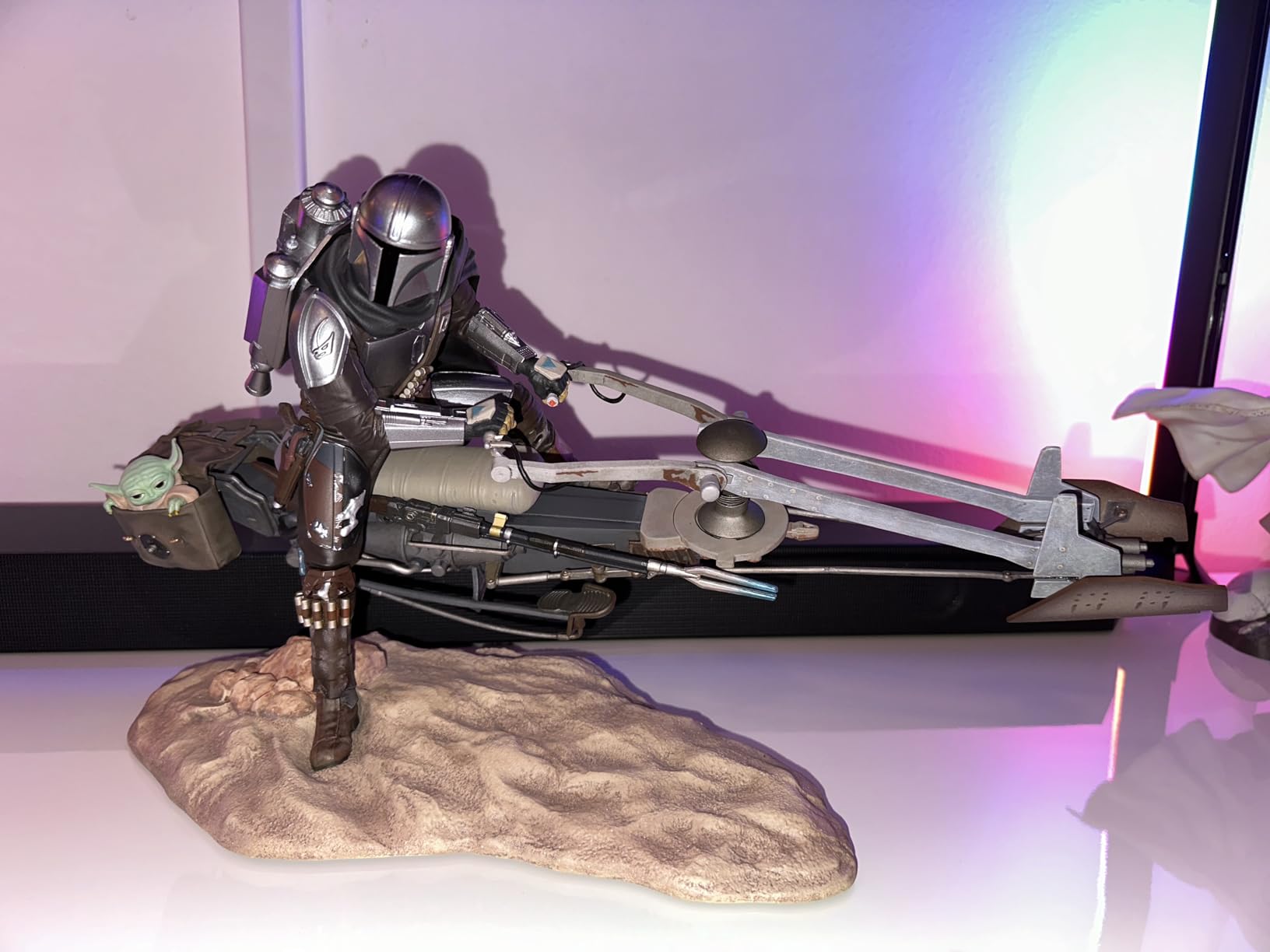 Star Wars Din Djarin with Speeder Bike Premier Collection Statue | Mandalorian character scene designed for collector display customer photo 1